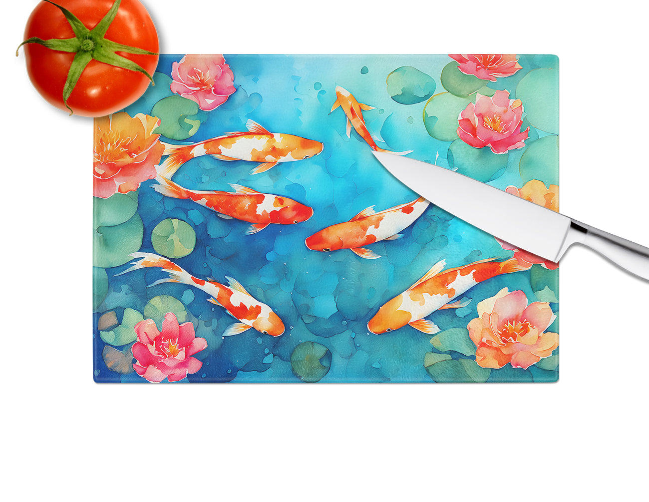 Koi Fish Glass Cutting Board