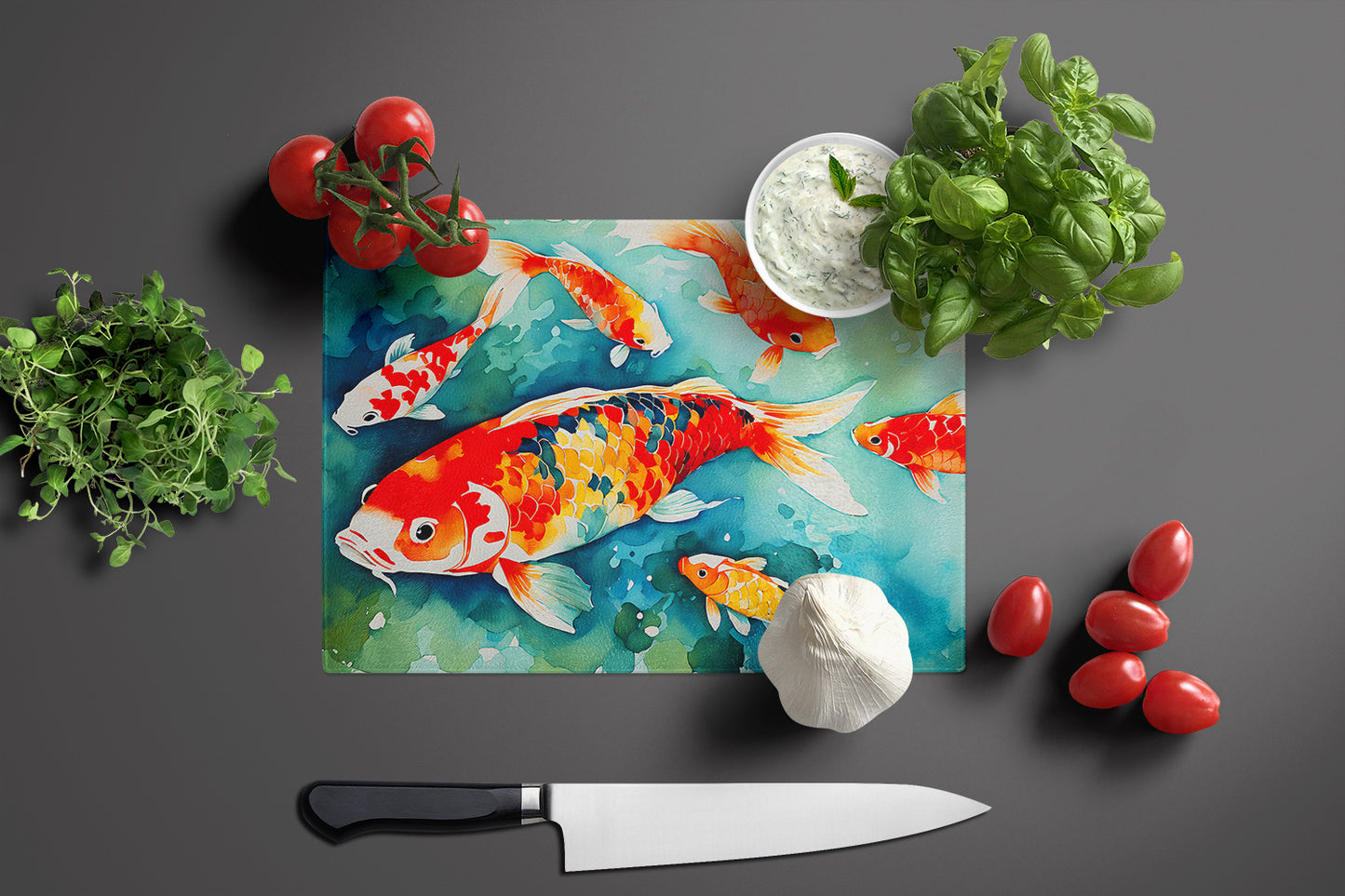 Koi Fish Glass Cutting Board