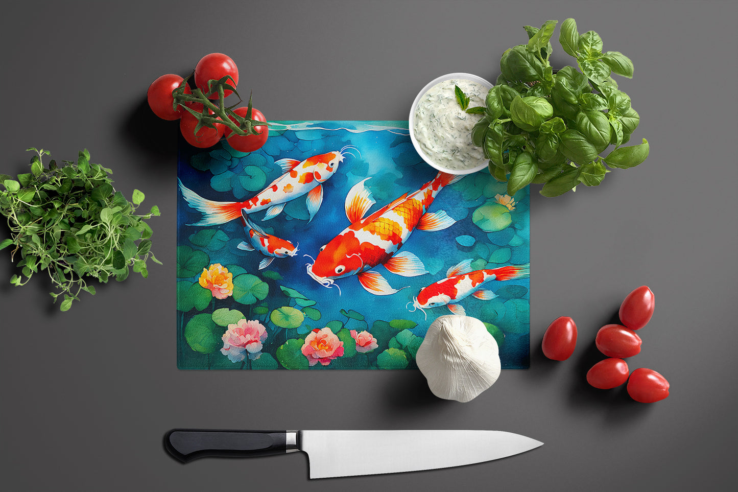 Koi Fish Glass Cutting Board