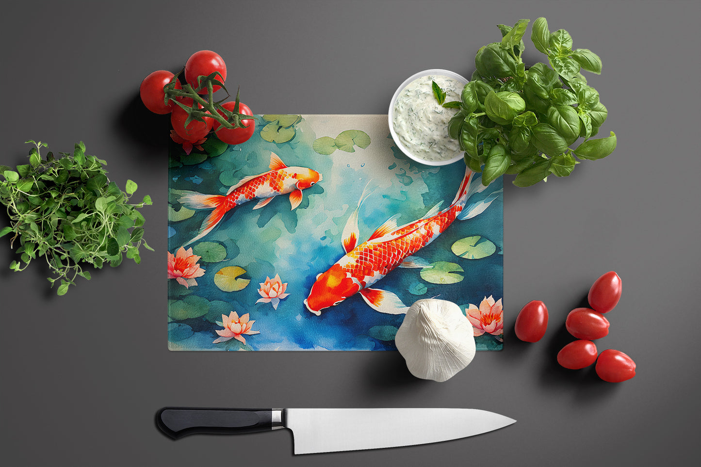 Koi Fish Glass Cutting Board