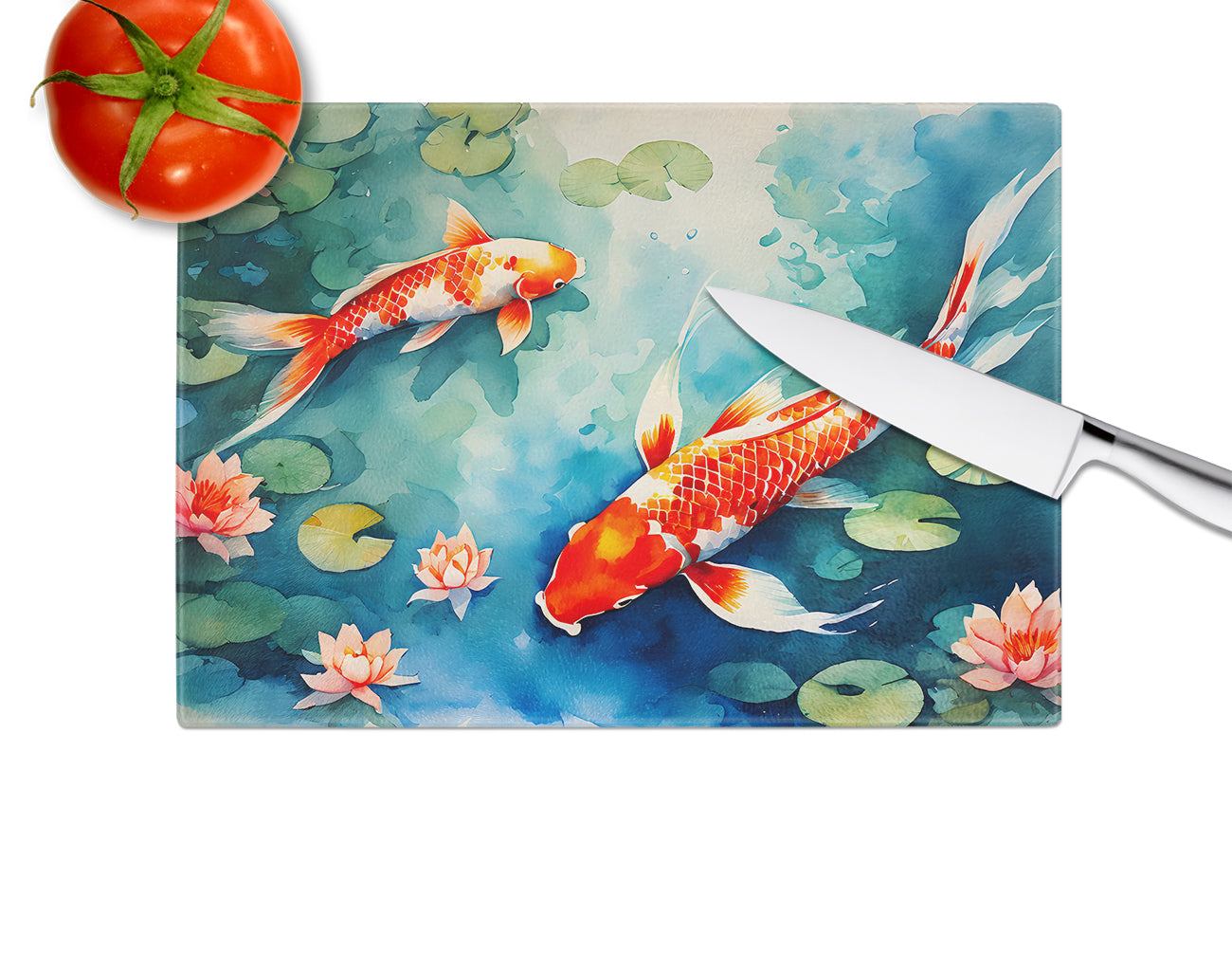 Koi Fish Glass Cutting Board