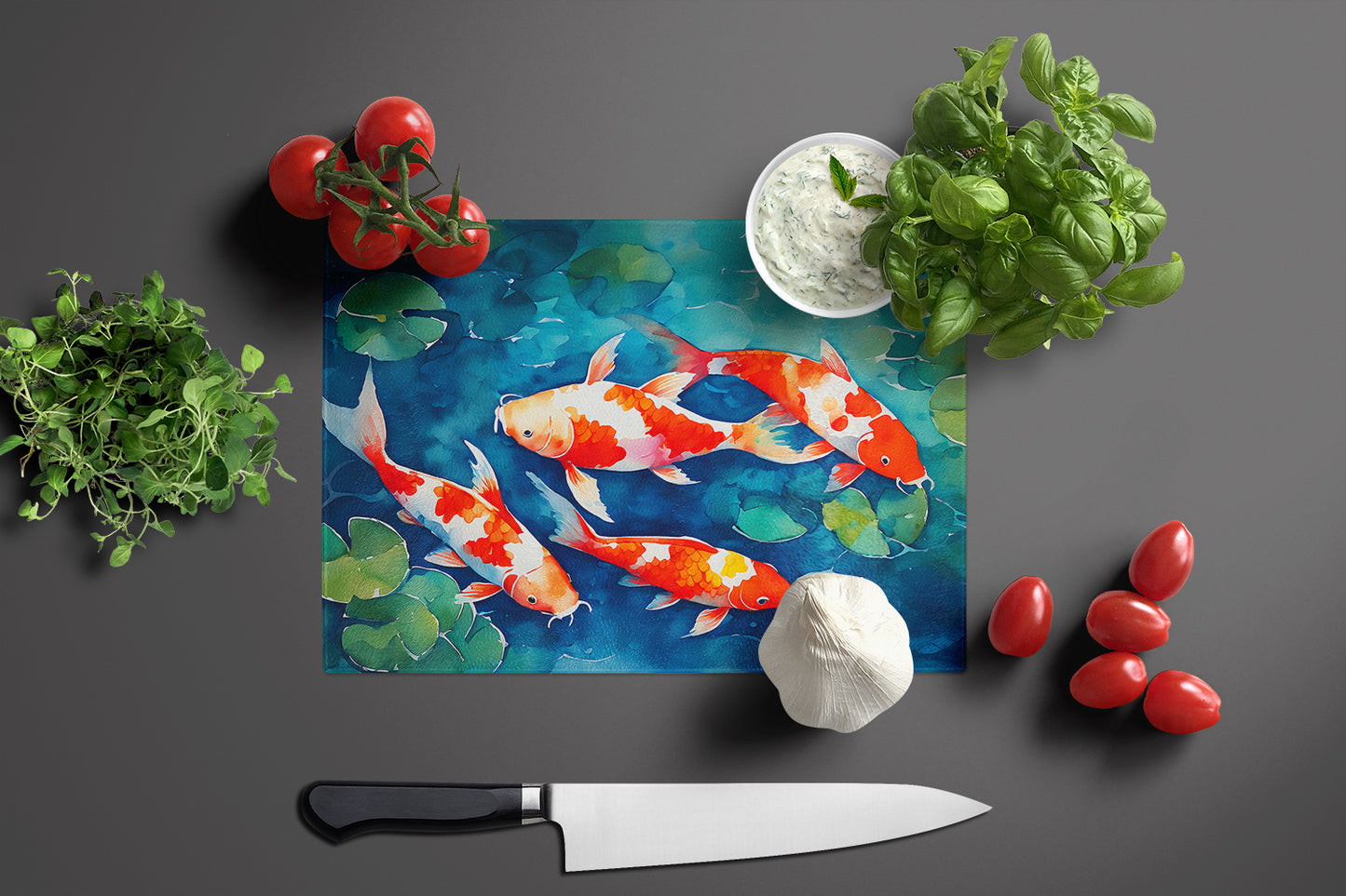 Koi Fish Glass Cutting Board