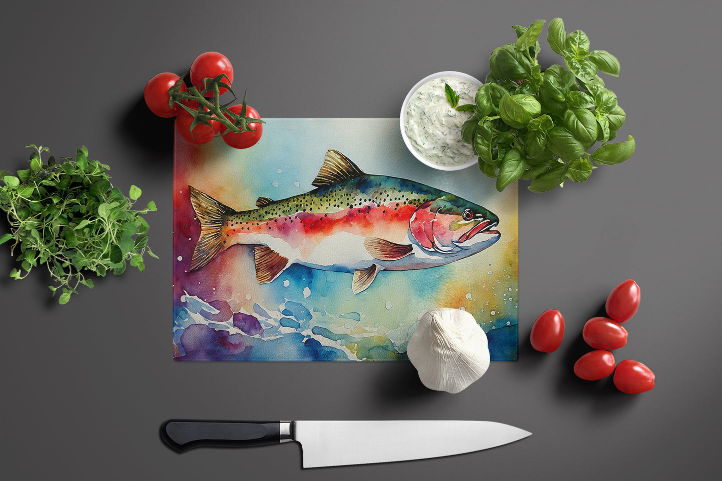 Rainbow Trout Glass Cutting Board