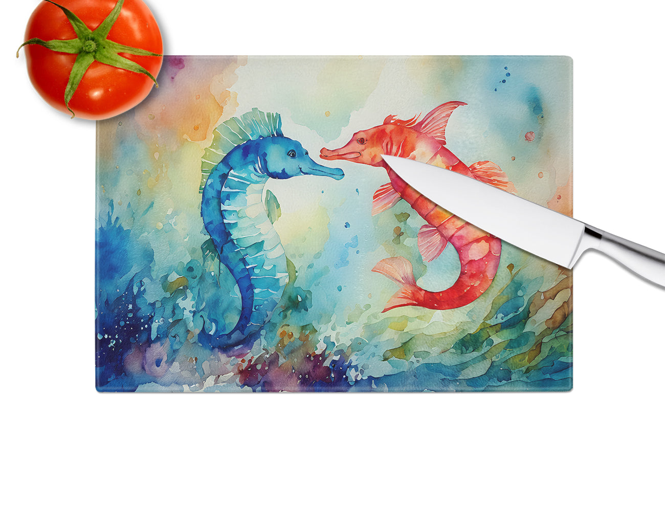 Seahorses Glass Cutting Board