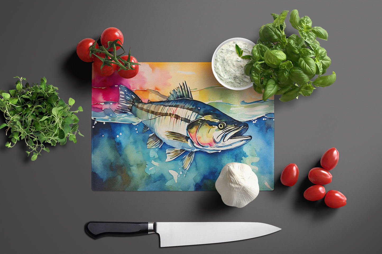 Striped Bass Glass Cutting Board