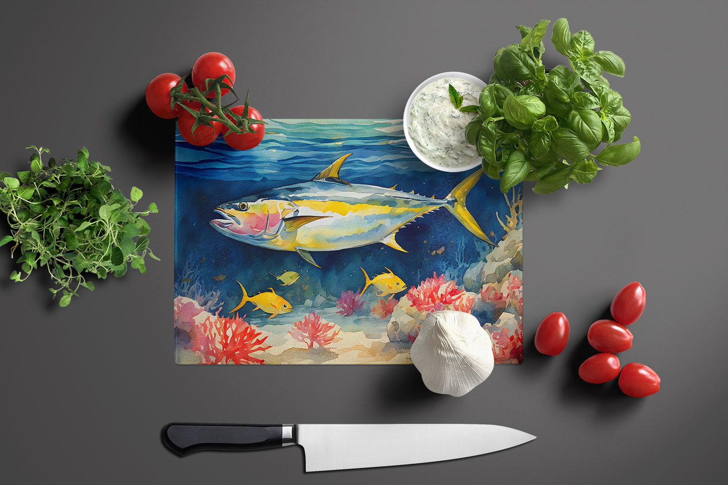 Yellowfin Tuna Glass Cutting Board