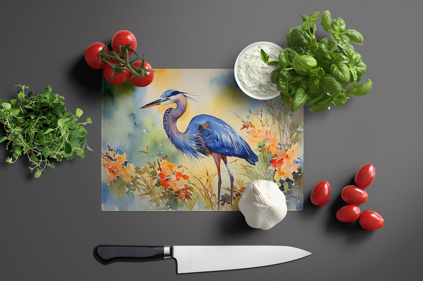 Blue Heron Glass Cutting Board