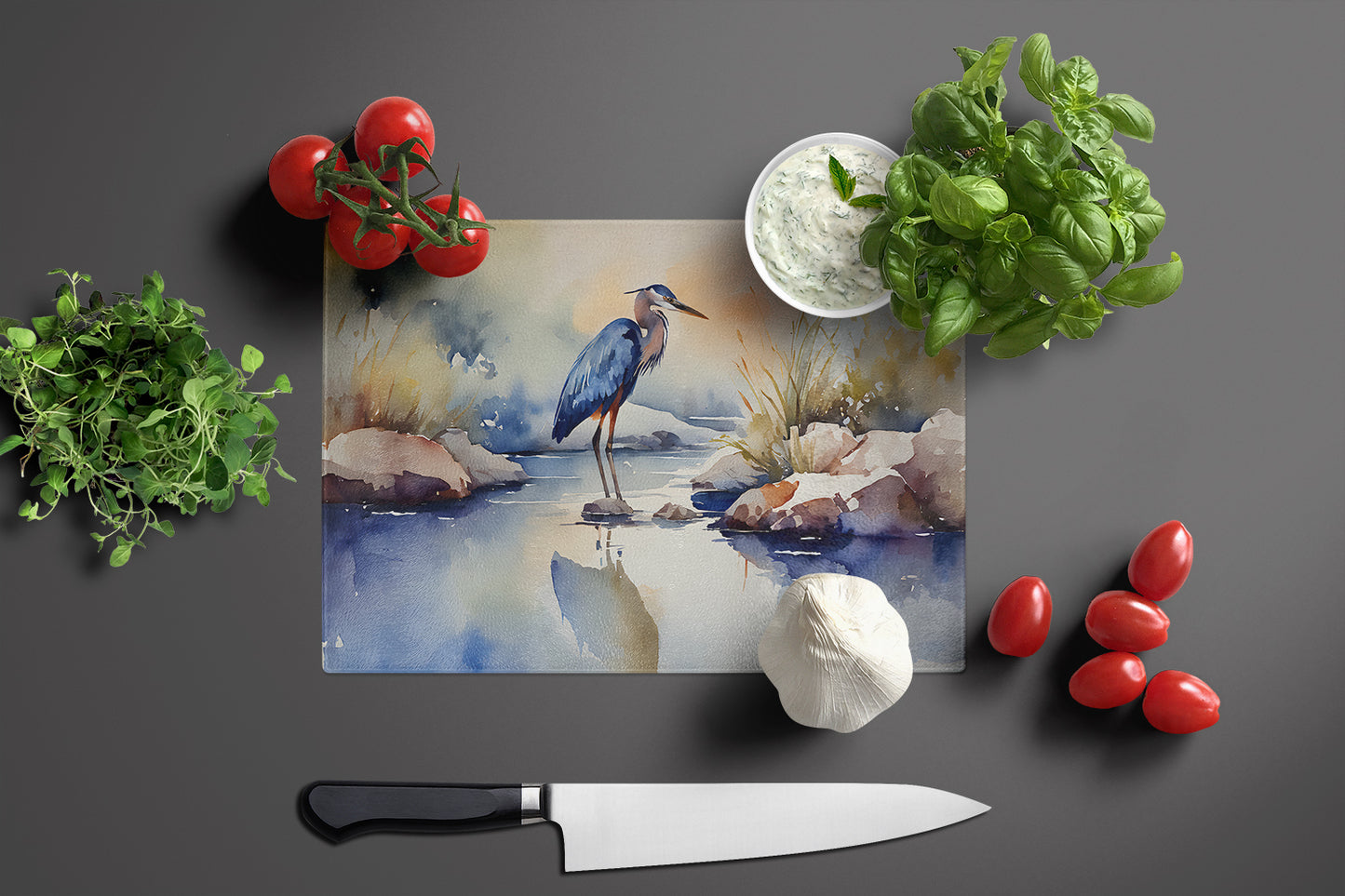 Blue Heron Glass Cutting Board