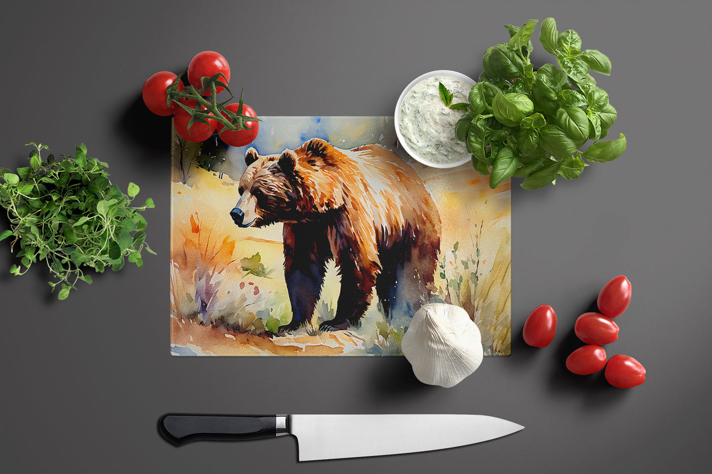 Grizzly Bear Glass Cutting Board