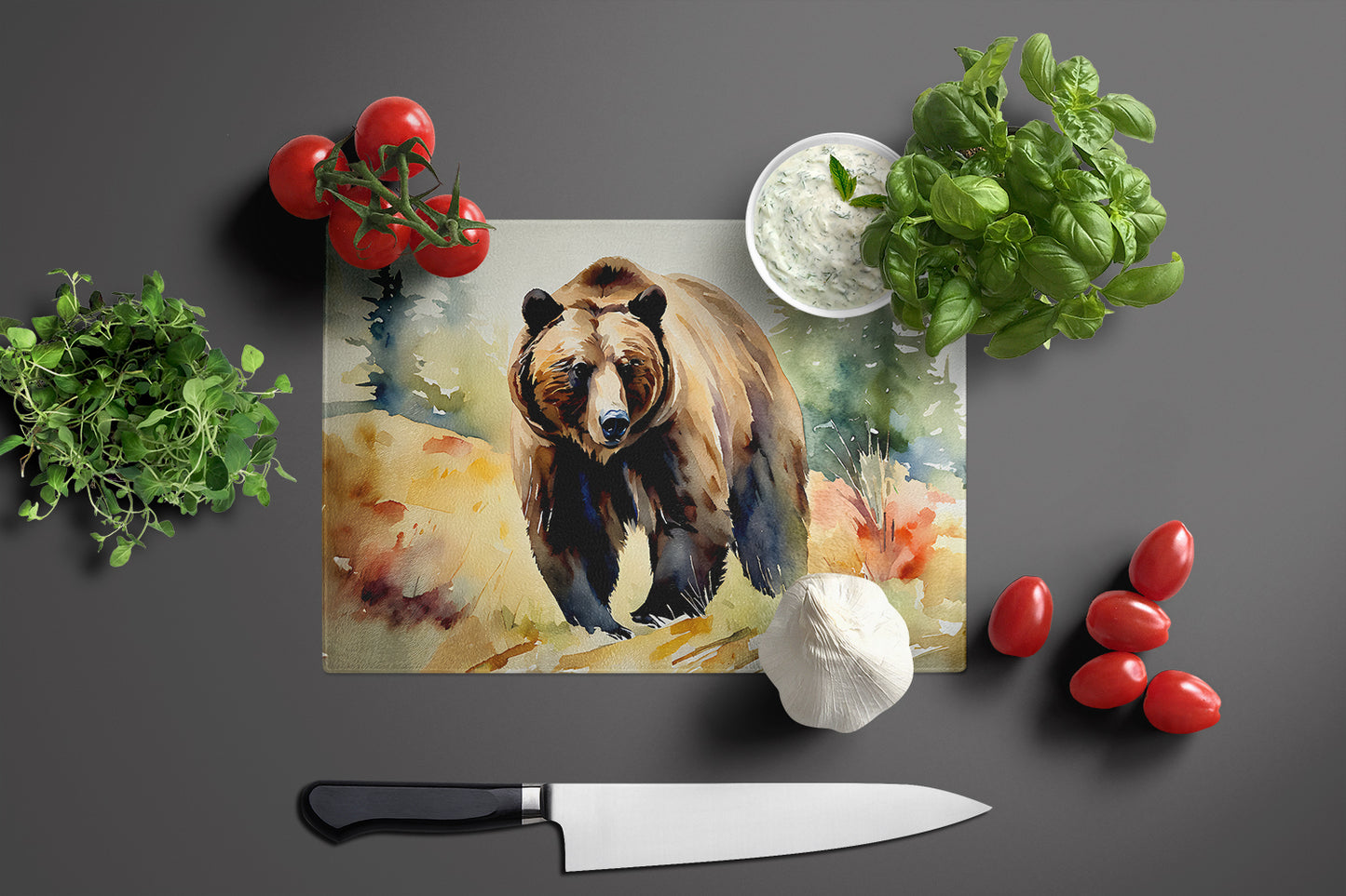 Grizzly Bear Glass Cutting Board