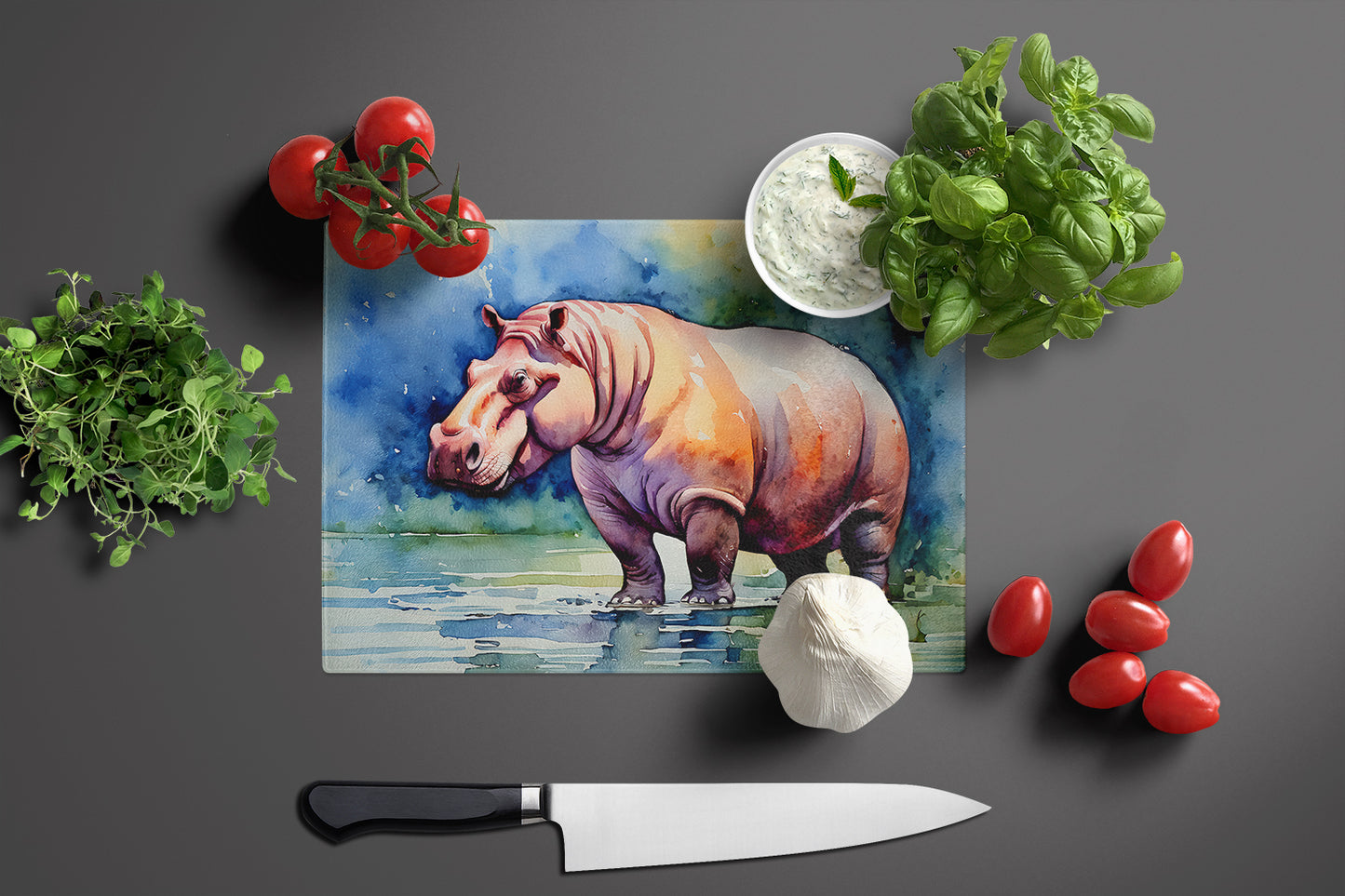 Hippopotamus Glass Cutting Board