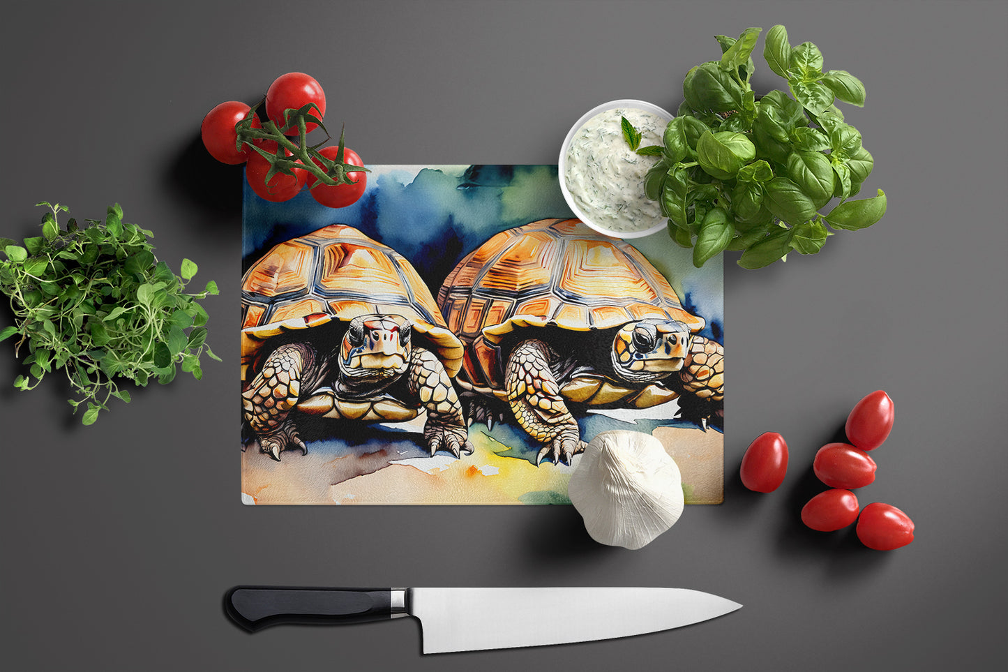 Turtles Tortoises Glass Cutting Board