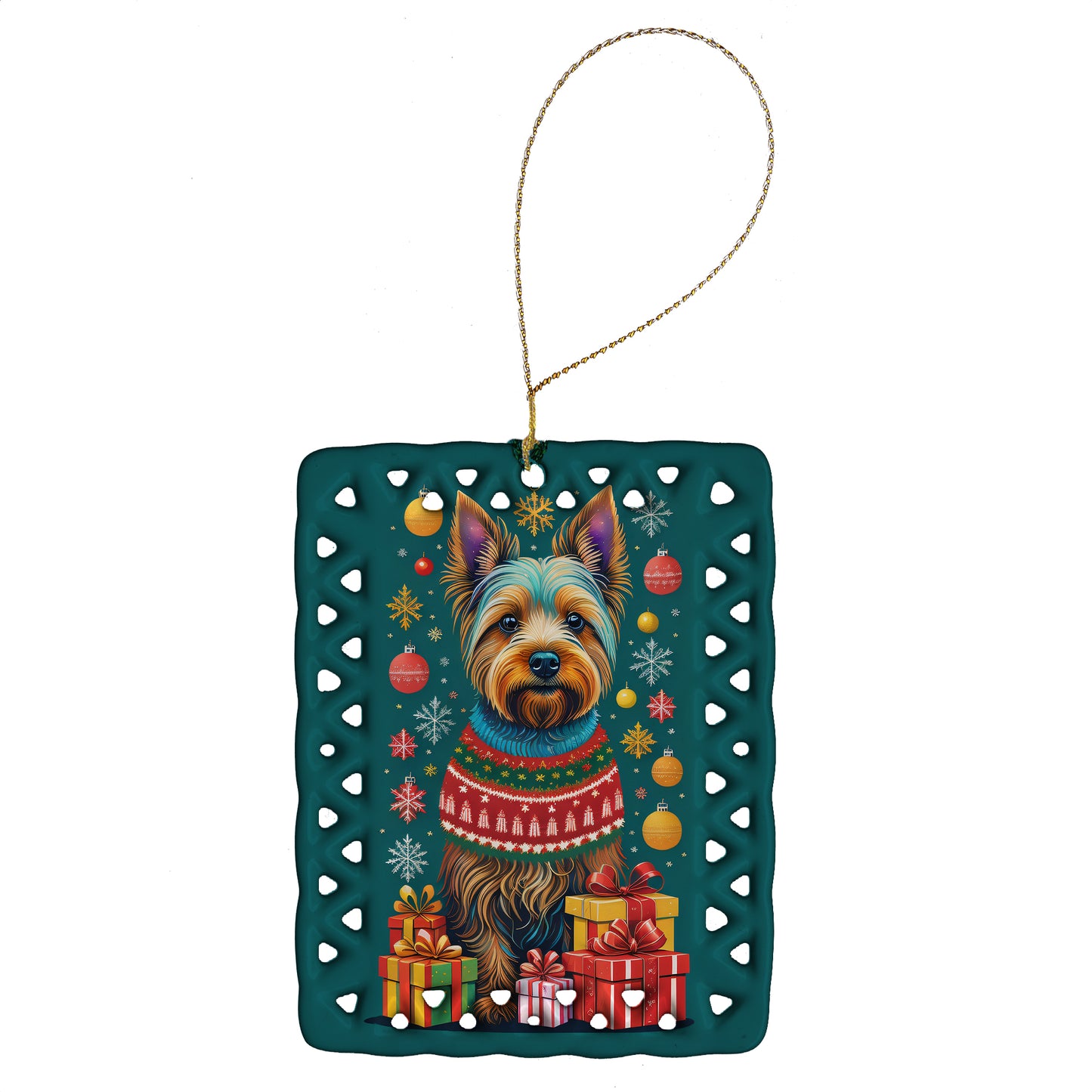 Buy this Australian Terrier Holiday Christmas Porcelain Ornament