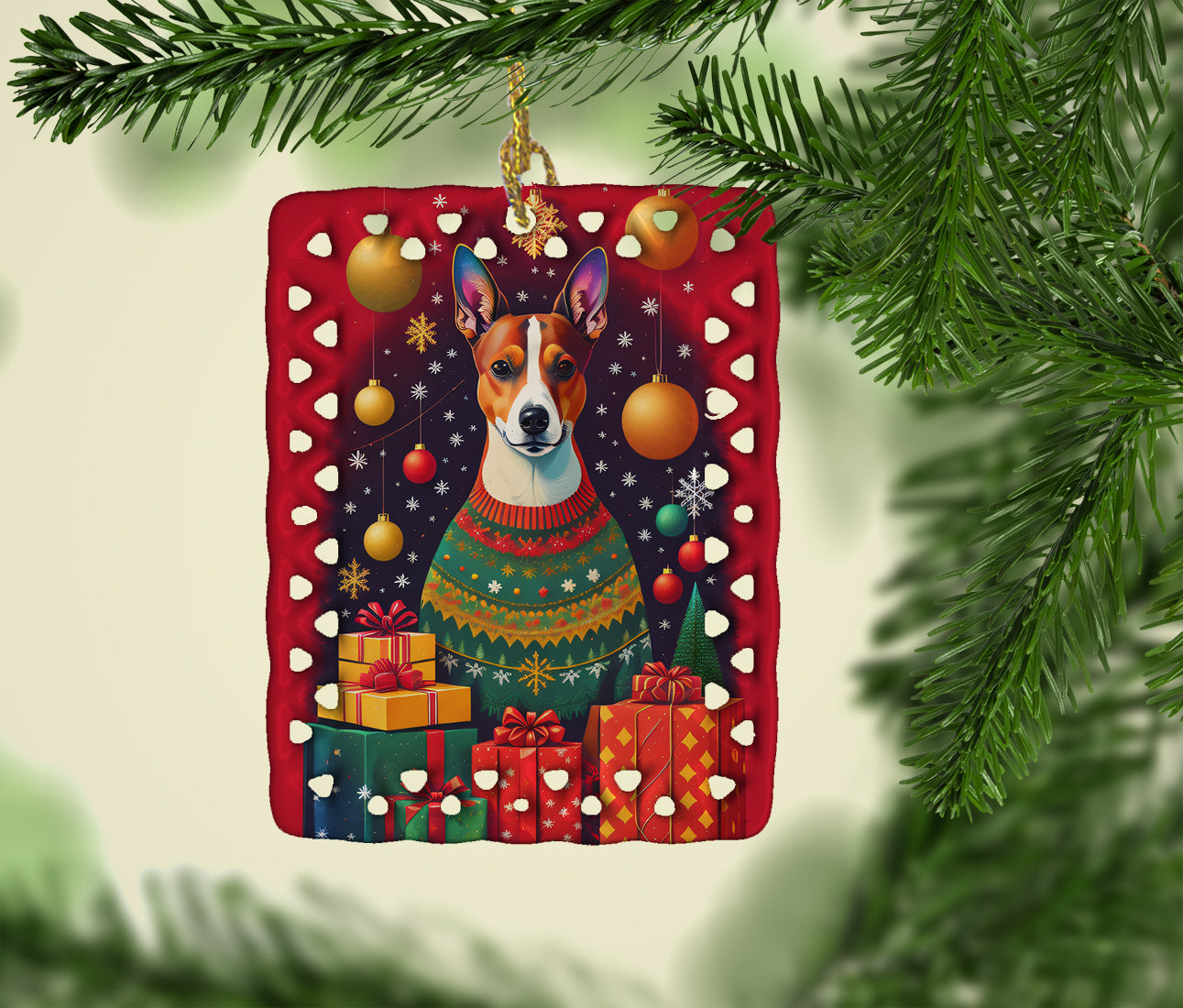 Basenji Holiday Christmas Porcelain Ornament