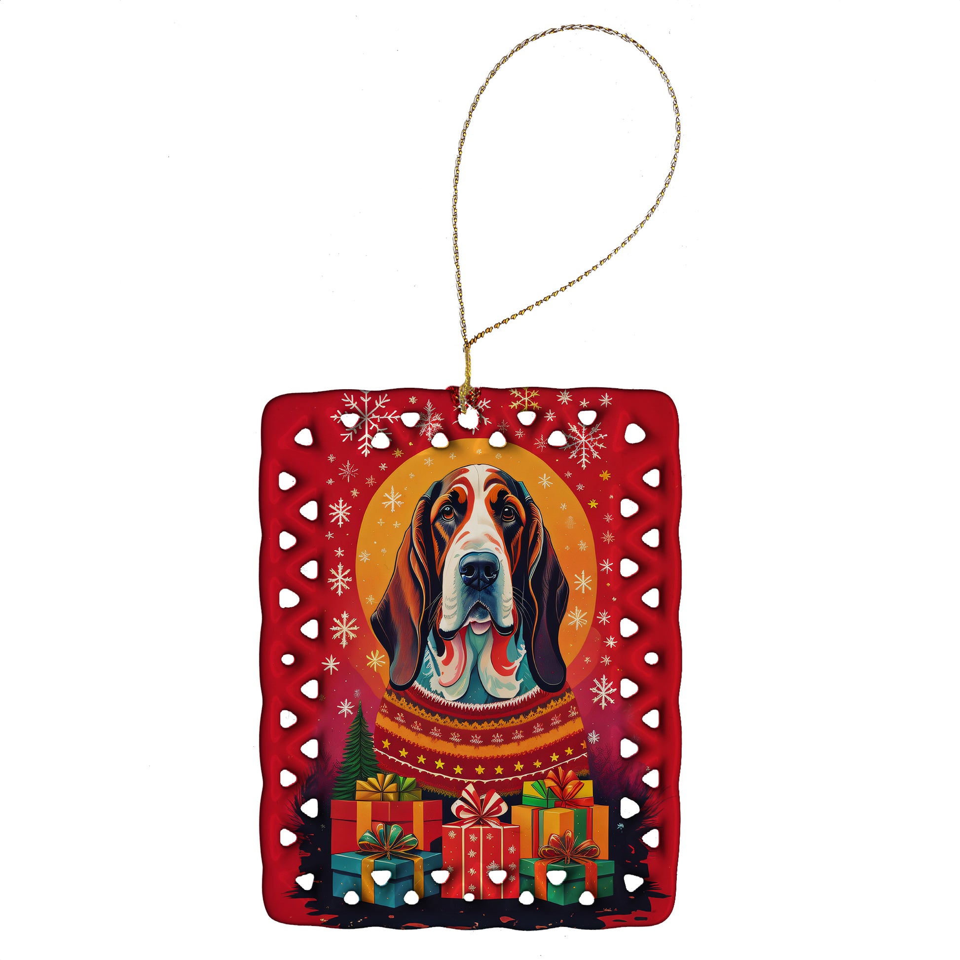 Buy this Basset Hound Holiday Christmas Porcelain Ornament