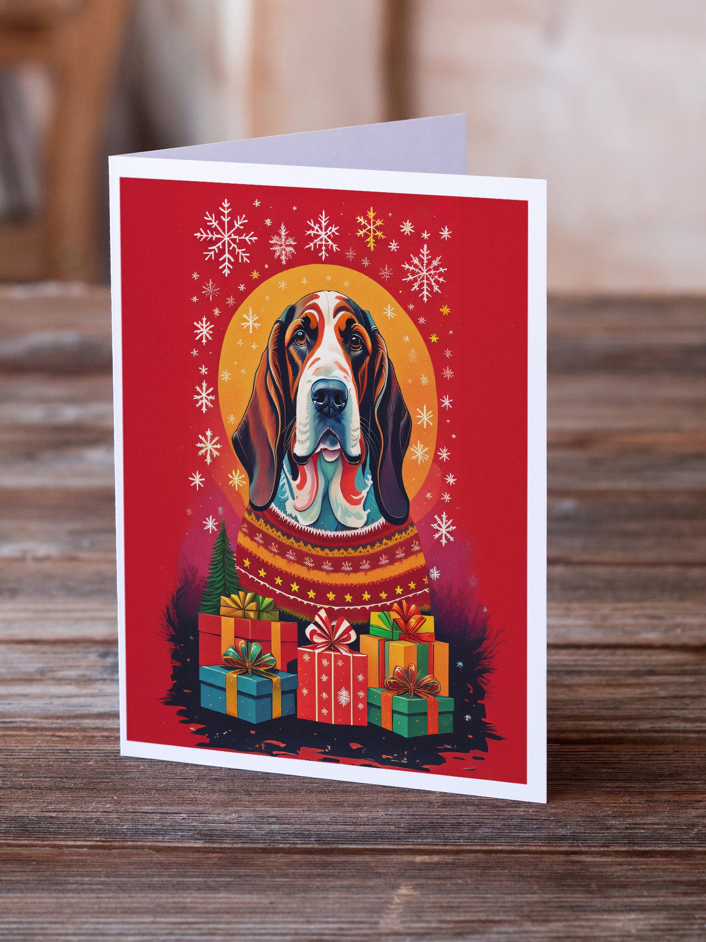 Basset Hound Holiday Christmas Greeting Cards Pack of 8