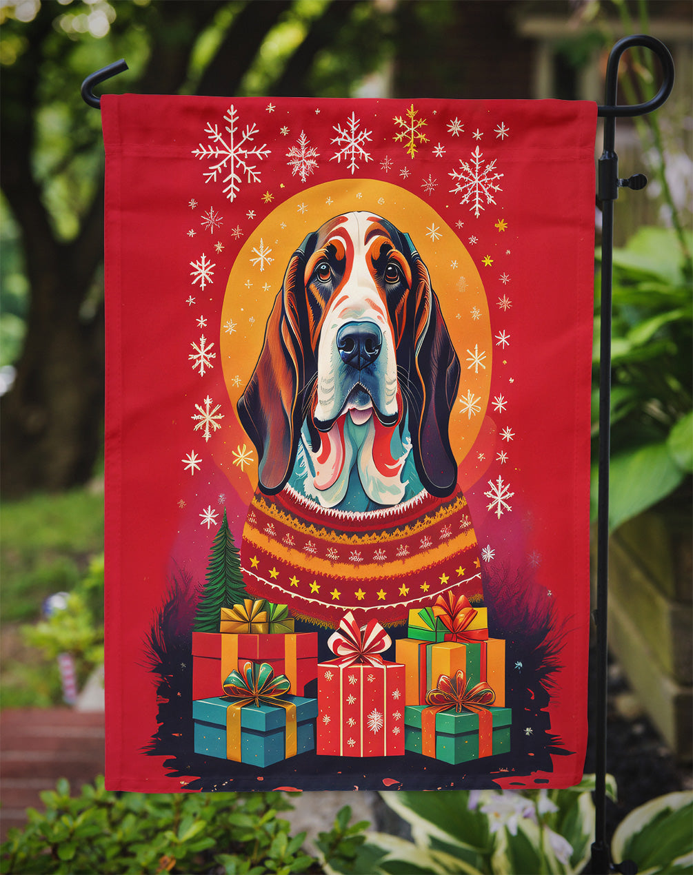 Basset Hound Holiday Christmas Garden Flag