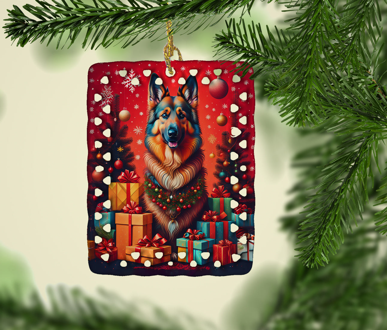 Belgian Tervuren Holiday Christmas Porcelain Ornament