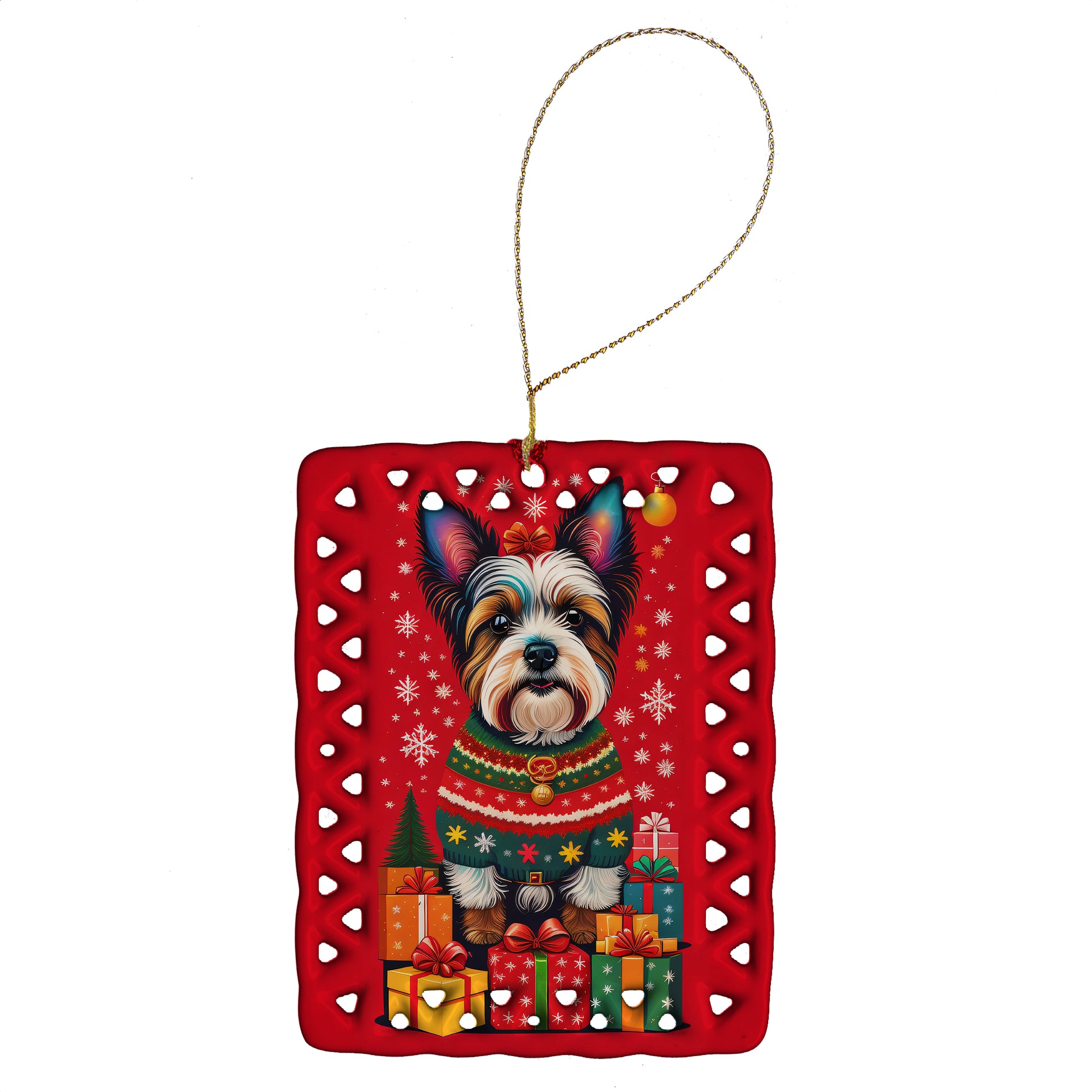 Buy this Biewer Terrier Holiday Christmas Porcelain Ornament