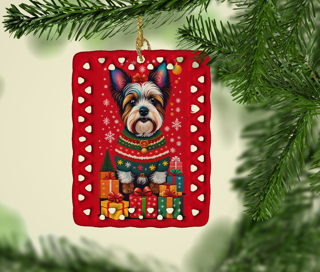 Biewer Terrier Holiday Christmas Porcelain Ornament
