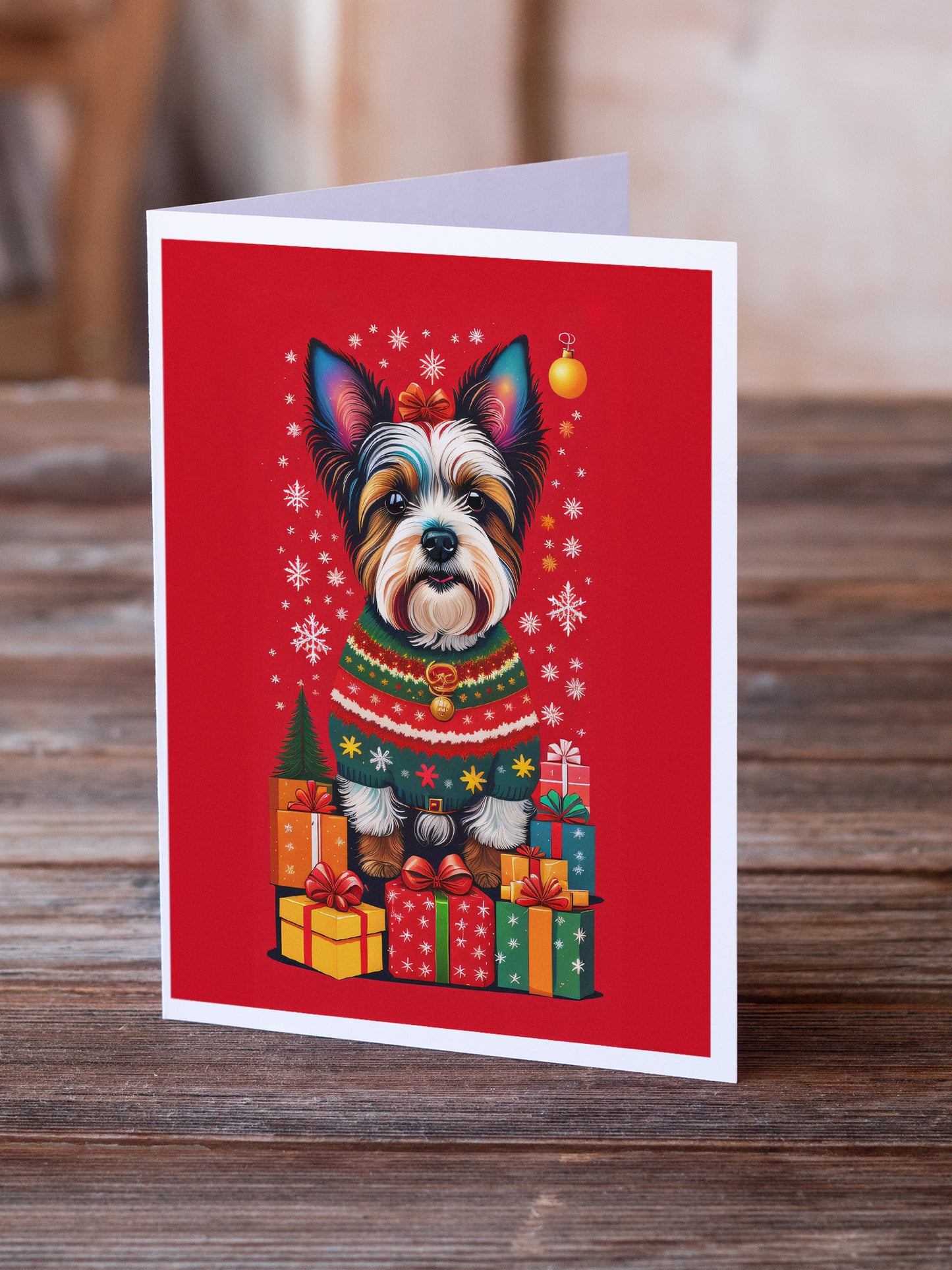 Biewer Terrier Holiday Christmas Greeting Cards Pack of 8