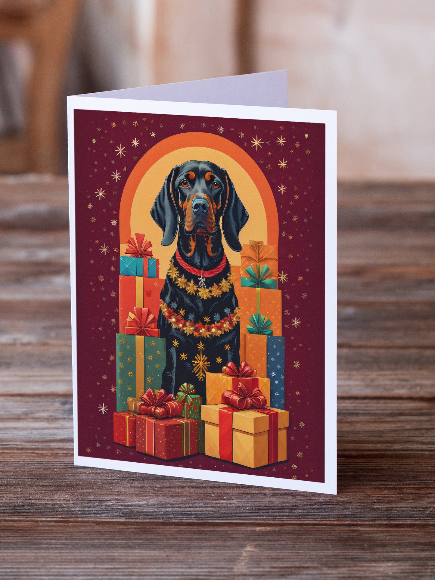 Black and Tan Coonhound Holiday Christmas Greeting Cards Pack of 8