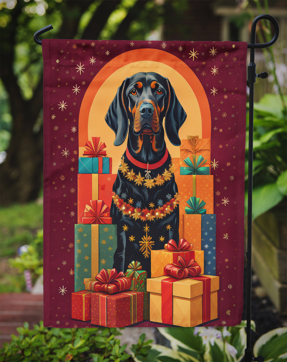 Black and Tan Coonhound Holiday Christmas Garden Flag