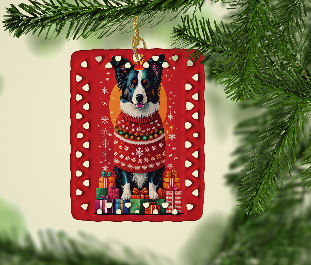 Border Collie Holiday Christmas Porcelain Ornament