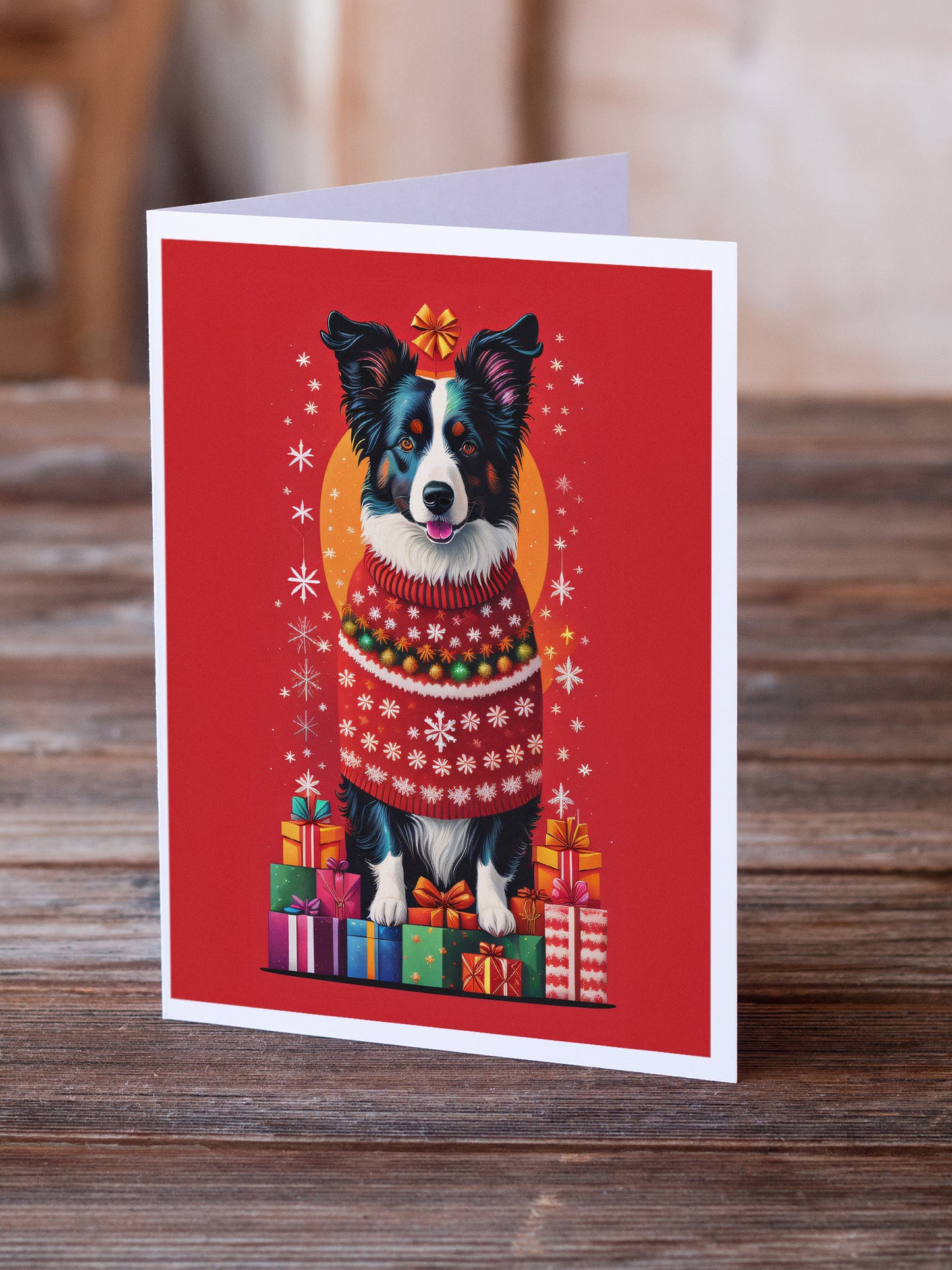 Border Collie Holiday Christmas Greeting Cards Pack of 8