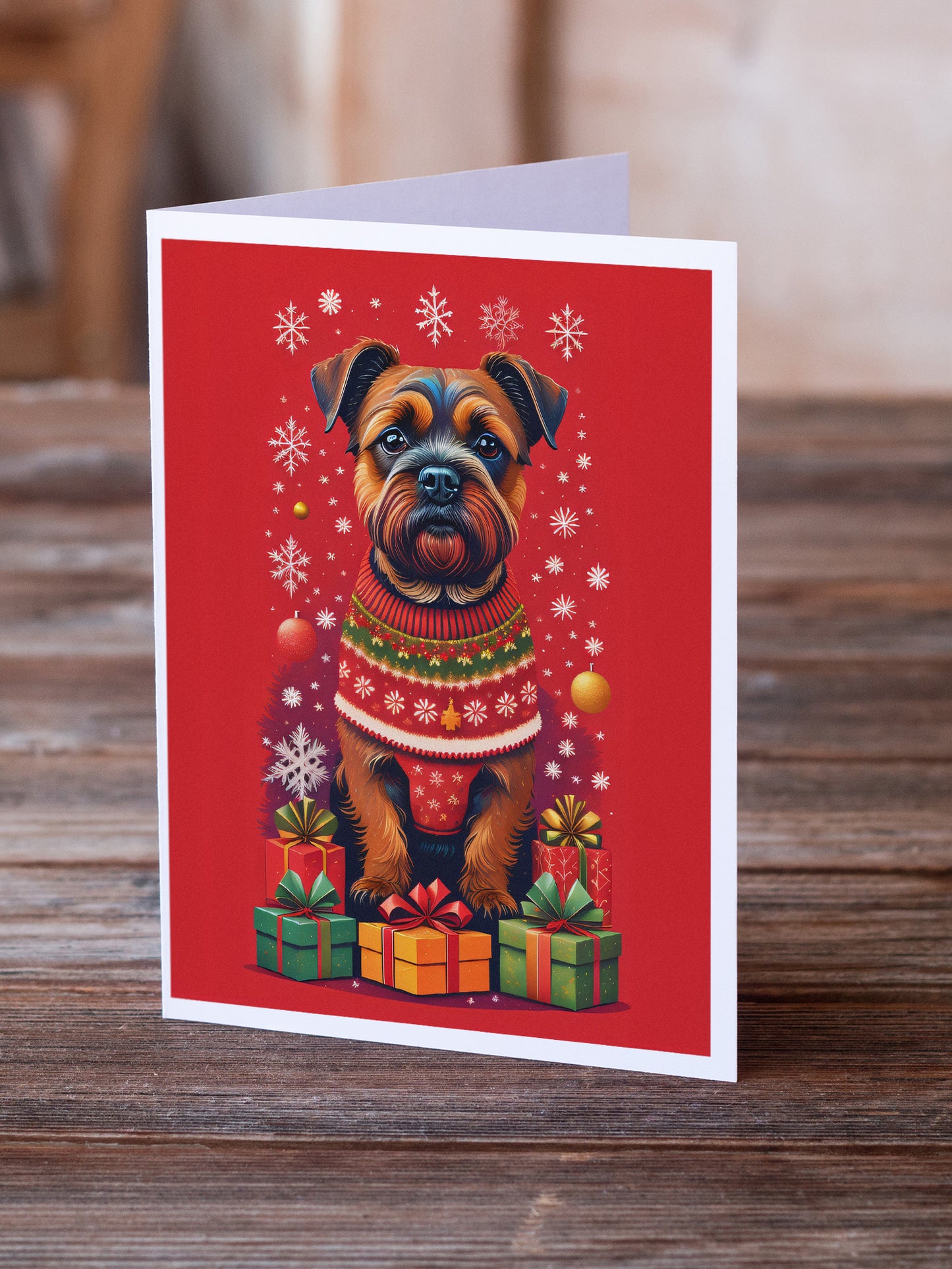 Border Terrier Holiday Christmas Greeting Cards Pack of 8