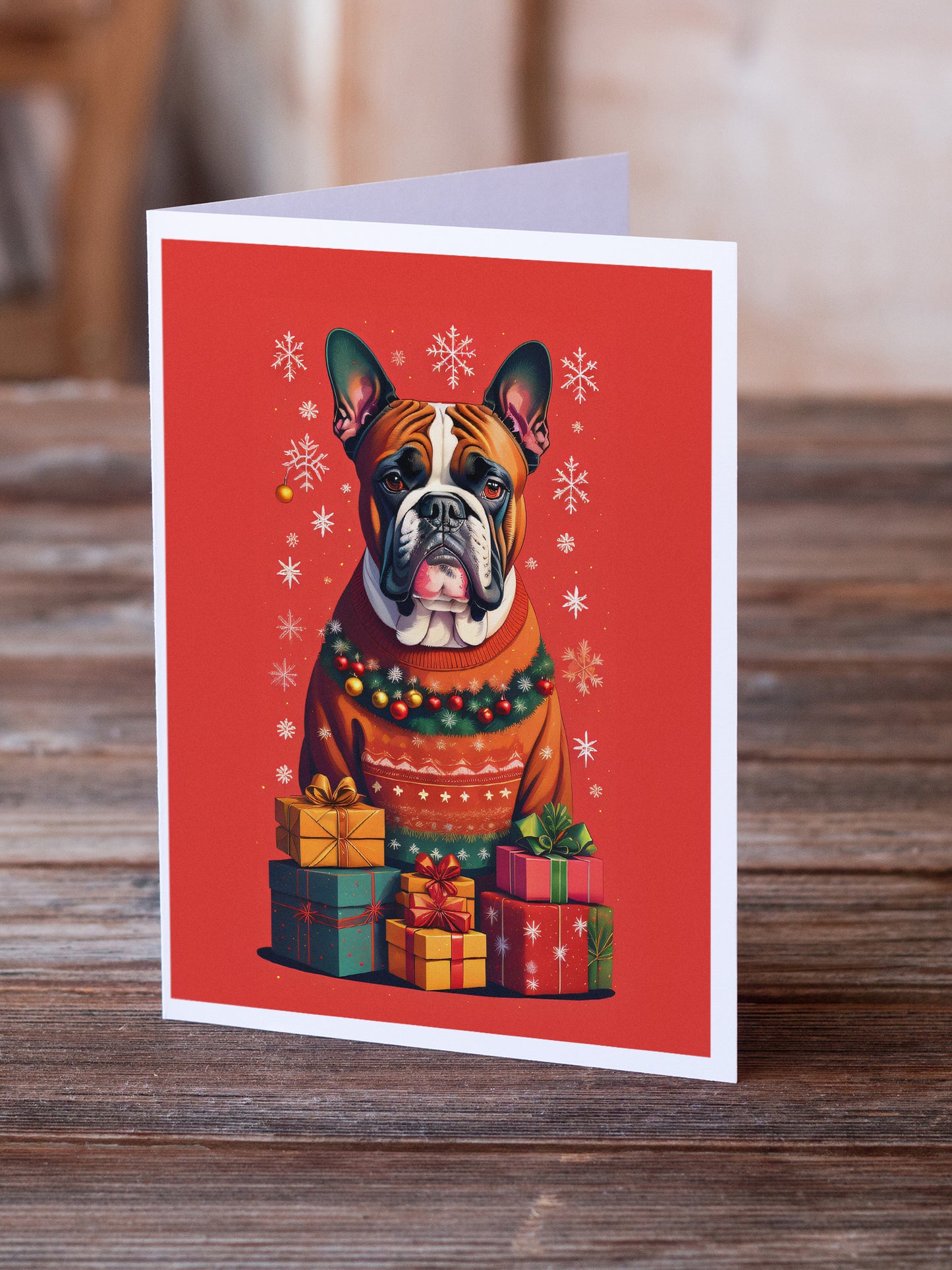 Fawn Boxer Cropped Ears Holiday Christmas Greeting Cards Pack of 8