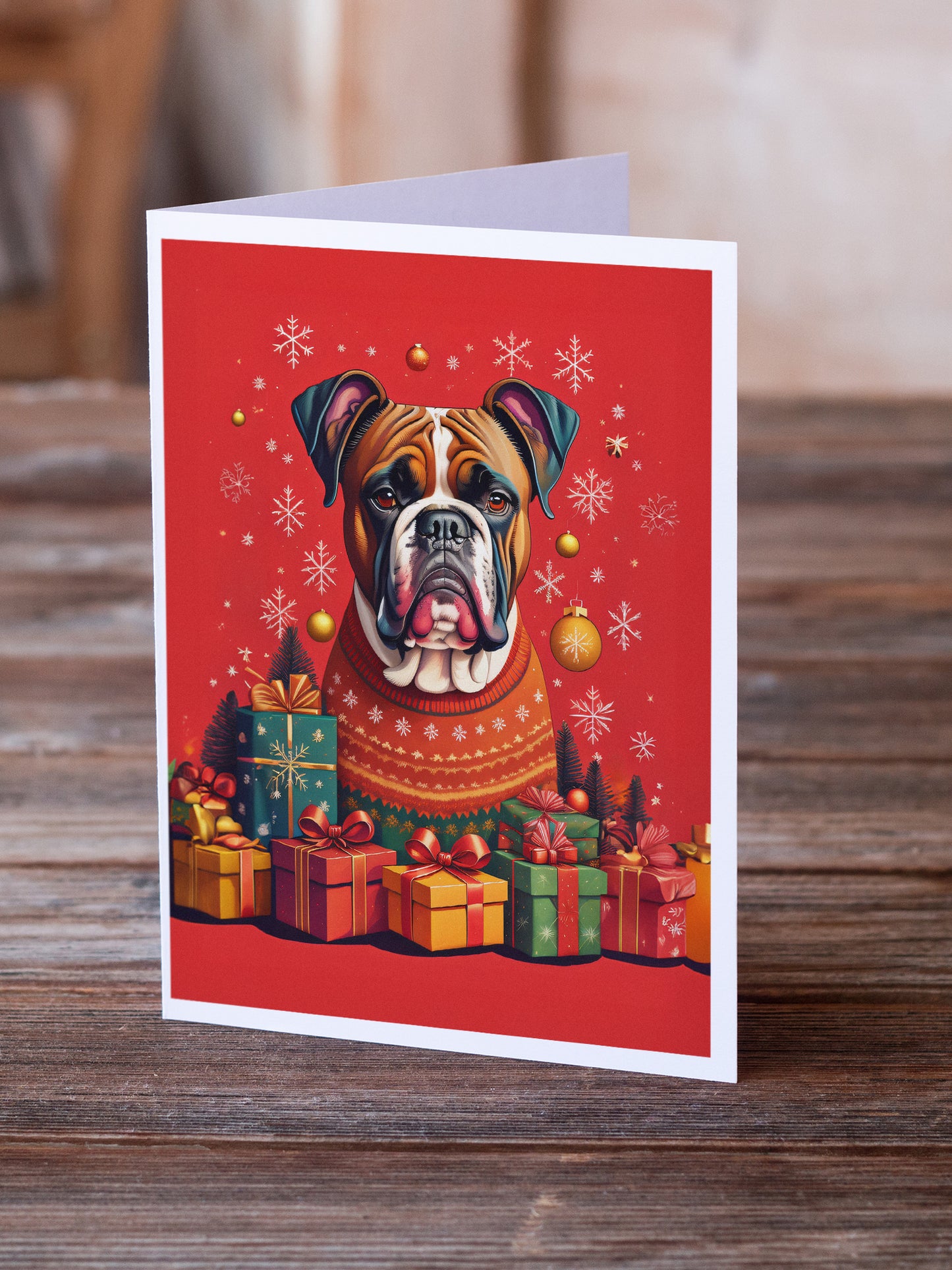 Fawn Boxer Holiday Christmas Greeting Cards Pack of 8