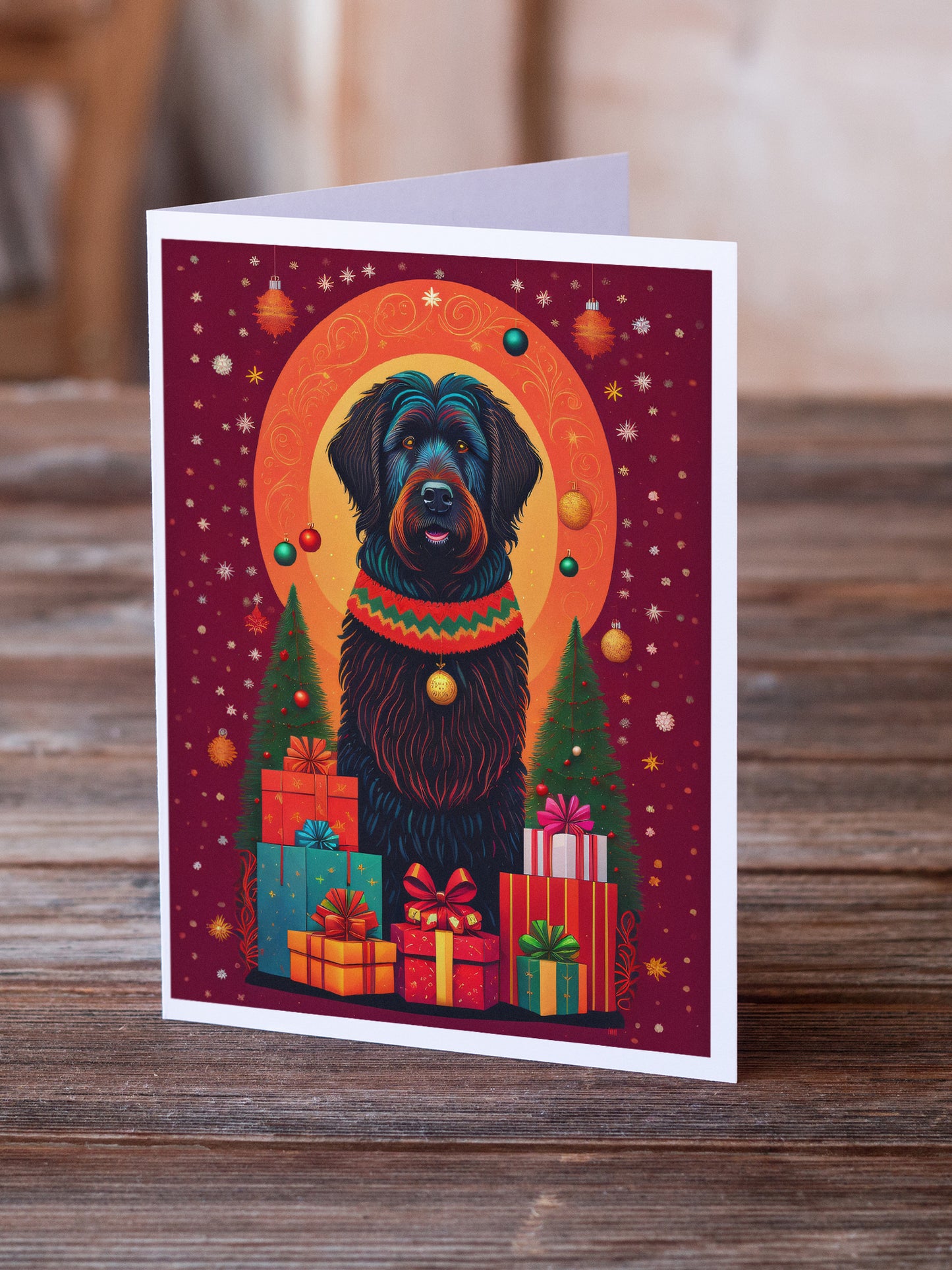 Black Briard Holiday Christmas Greeting Cards Pack of 8