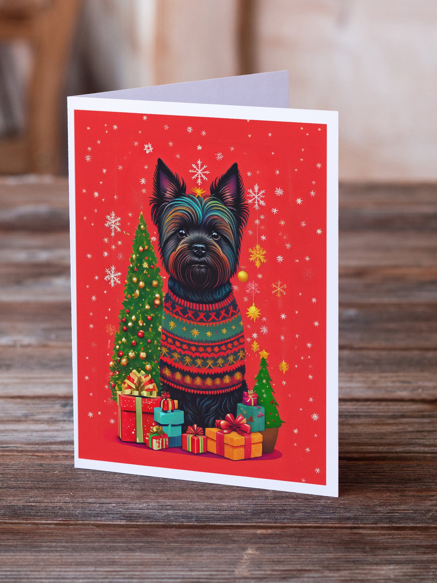 Black Cairn Terrier Holiday Christmas Greeting Cards Pack of 8