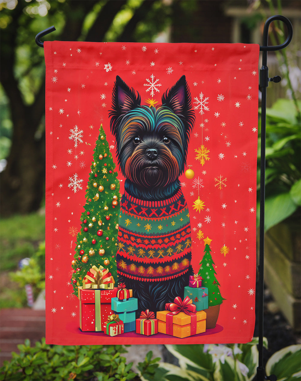 Black Cairn Terrier Holiday Christmas Garden Flag