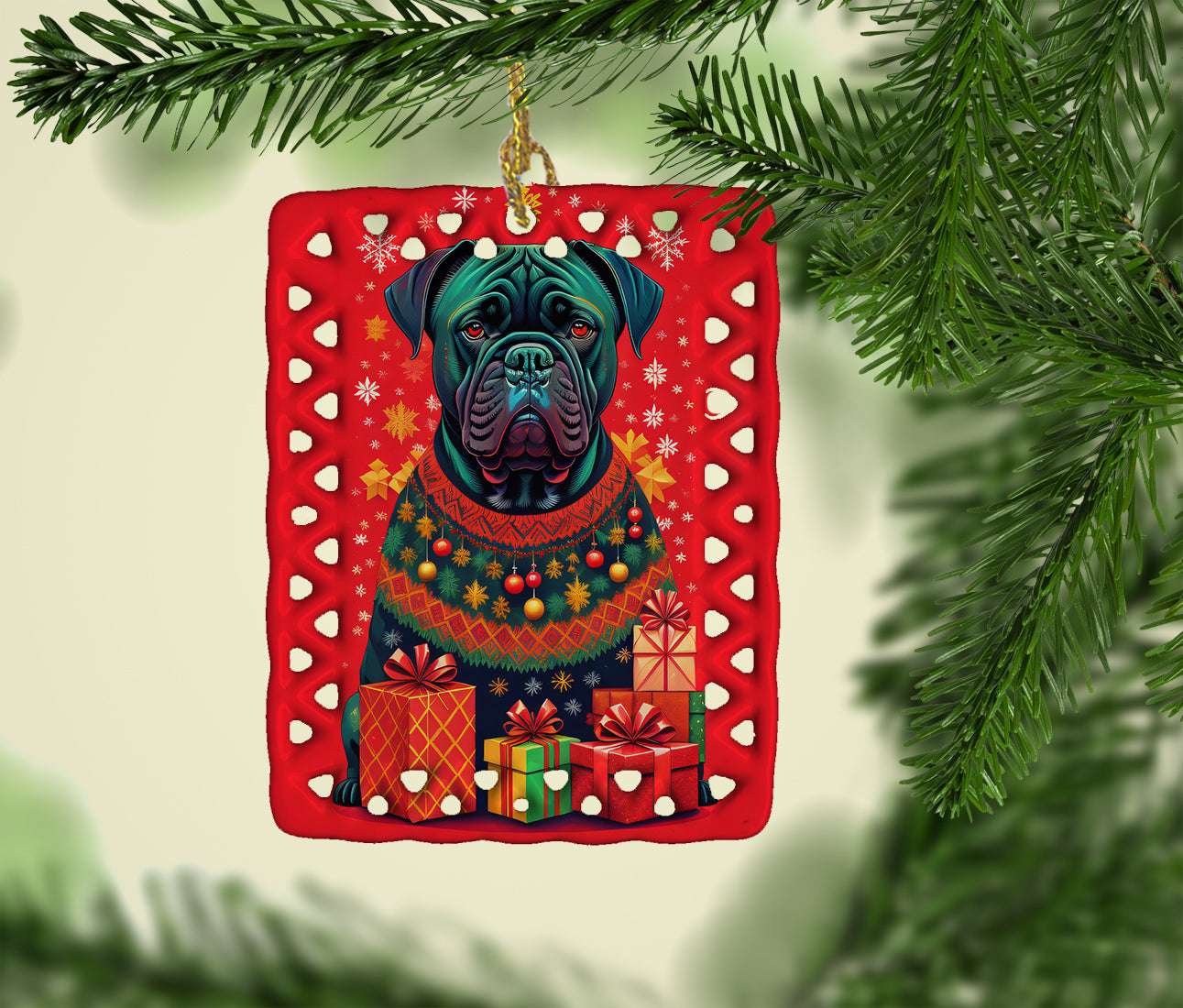 Cane Corso Holiday Christmas Porcelain Ornament