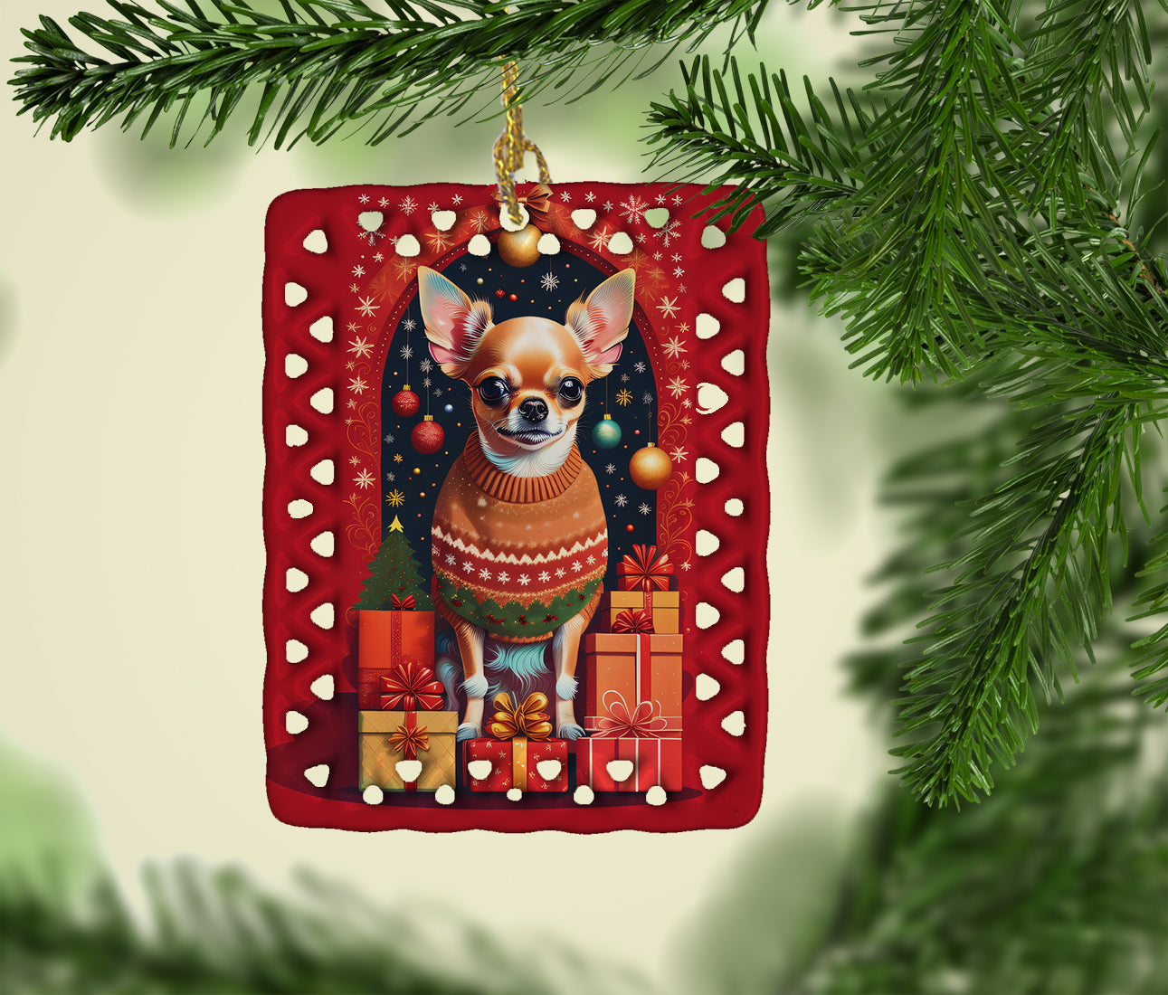 Chihuahua Holiday Christmas Porcelain Ornament