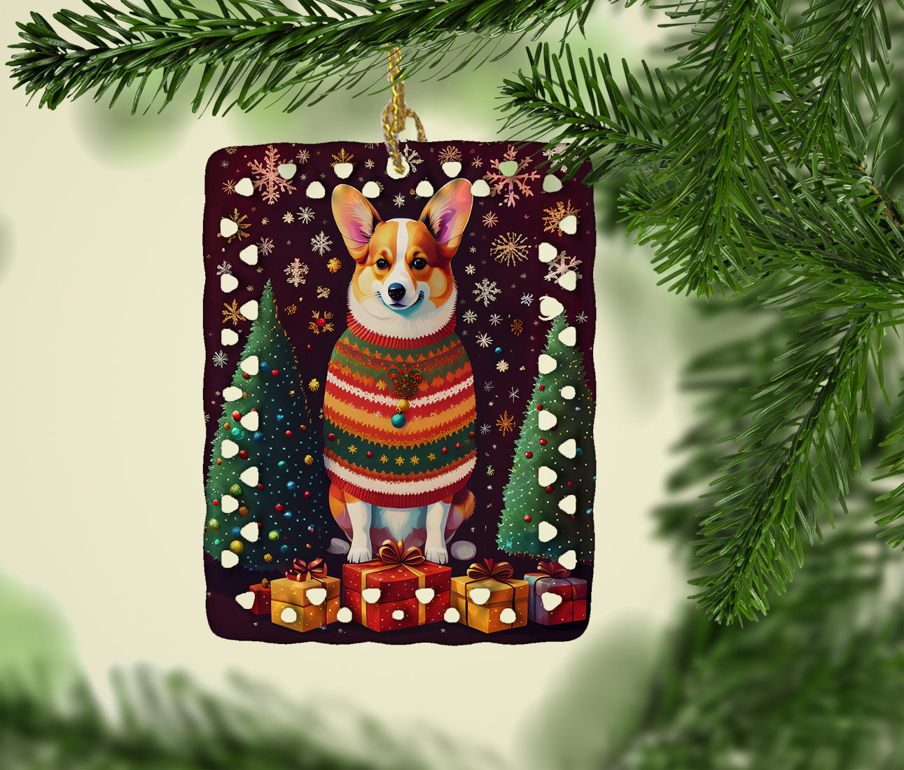 Corgi Holiday Christmas Porcelain Ornament