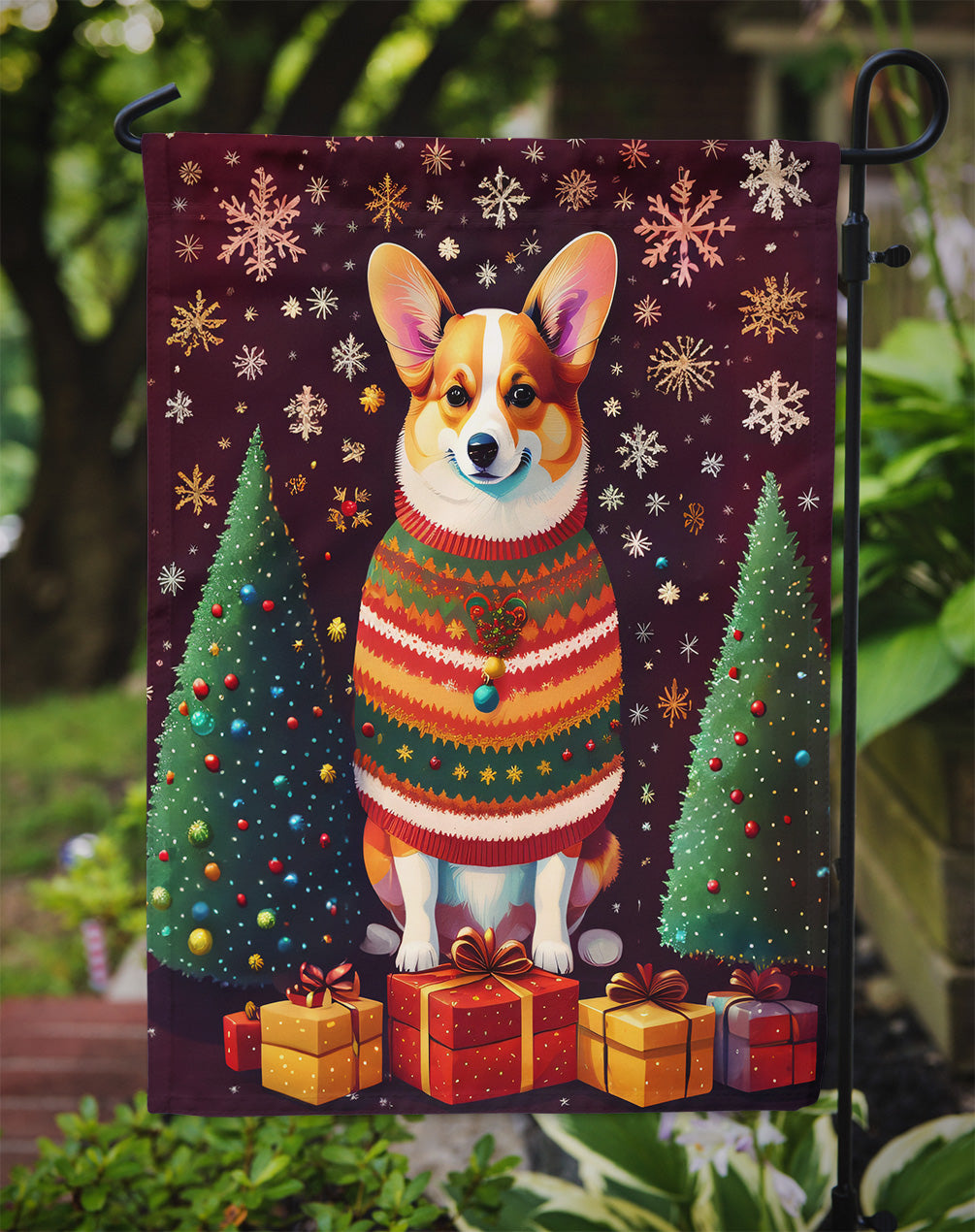 Corgi Holiday Christmas Garden Flag