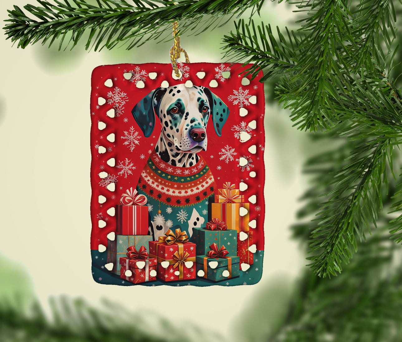 Dalmatian Holiday Christmas Porcelain Ornament