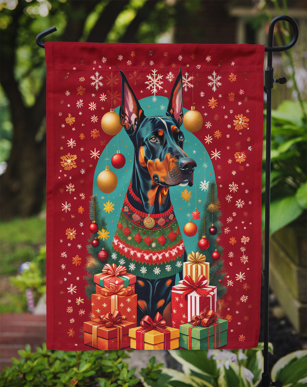 Doberman Pinscher Holiday Christmas Garden Flag