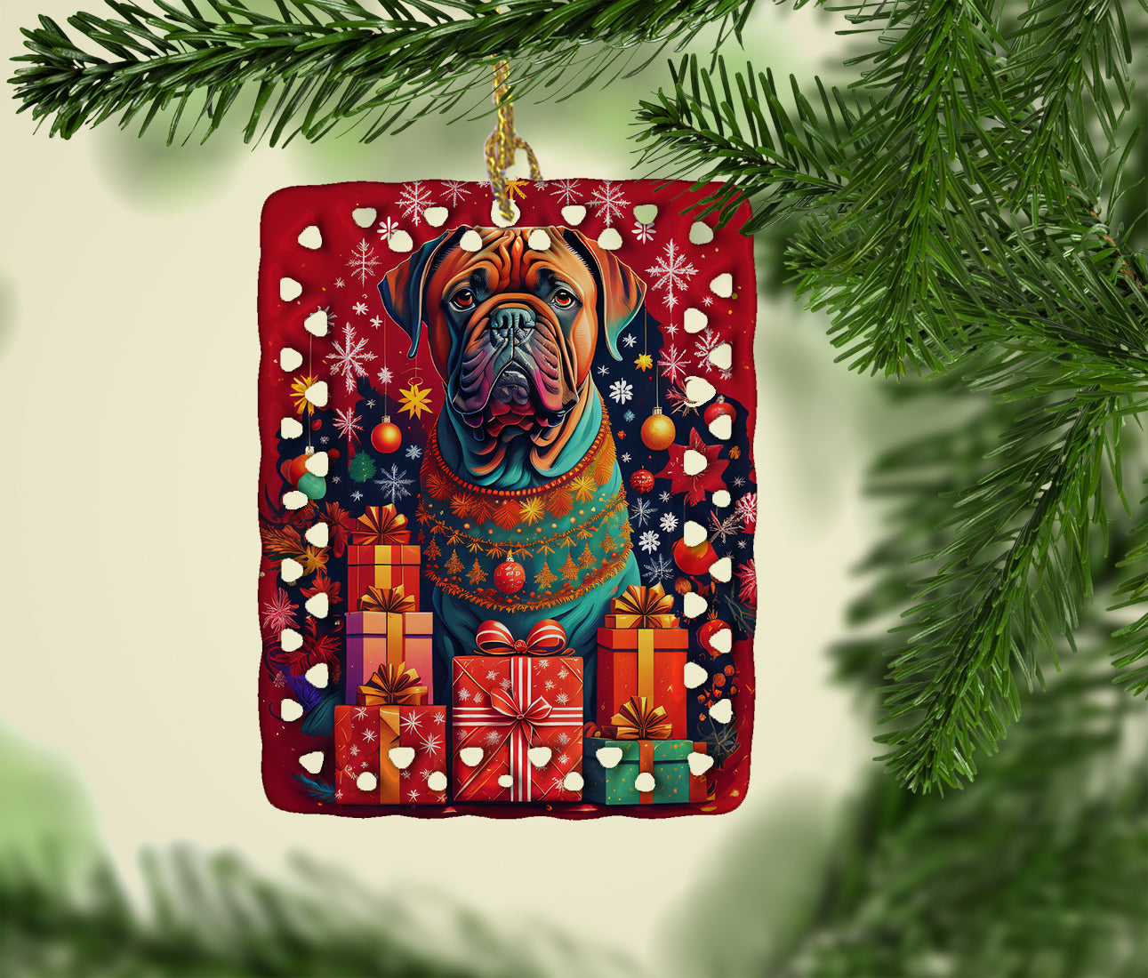 Dogue de Bordeaux Holiday Christmas Porcelain Ornament