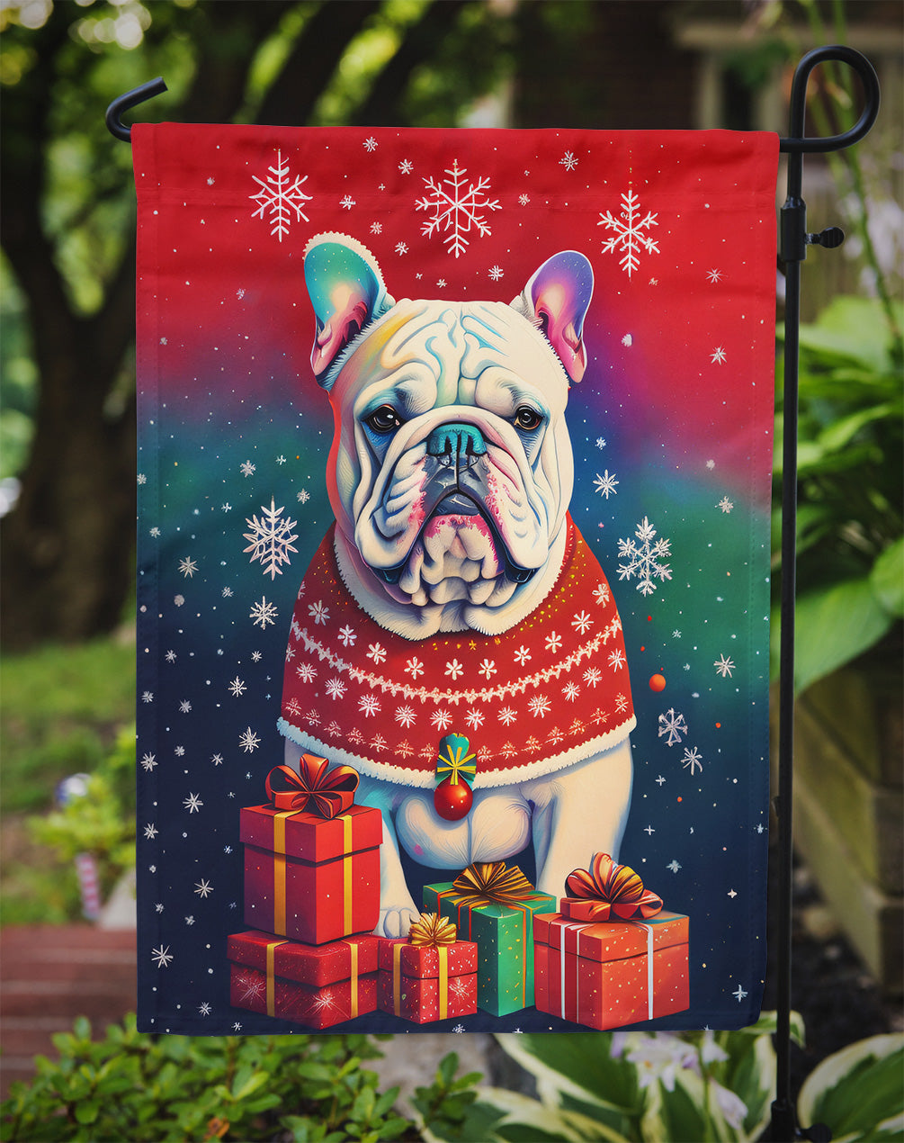 English Bulldog Holiday Christmas Garden Flag