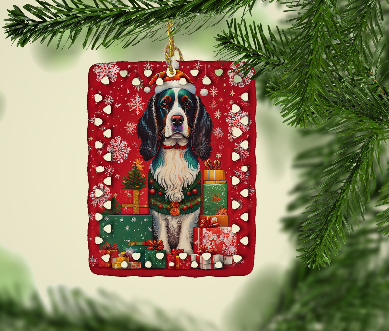 English Springer Spaniel Holiday Christmas Porcelain Ornament