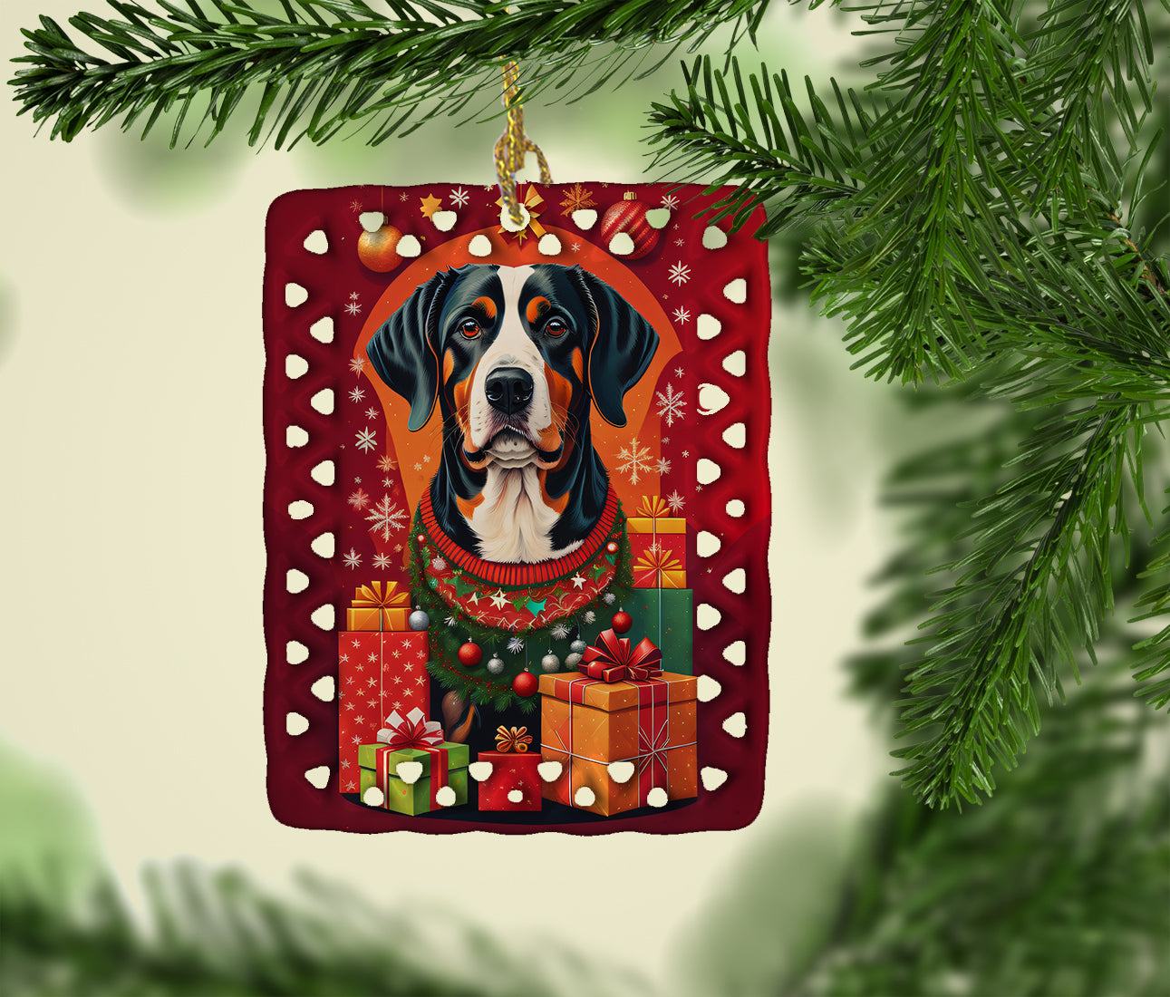 Entlebucher Mountain Dog Holiday Christmas Porcelain Ornament