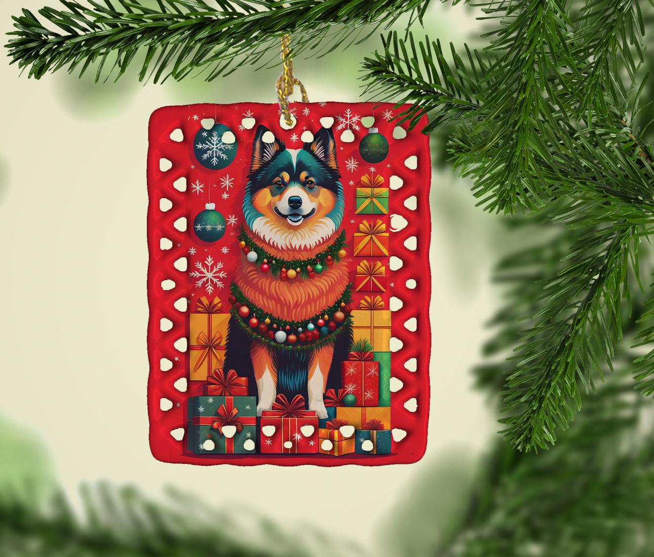 Finnish Lapphund Holiday Christmas Porcelain Ornament
