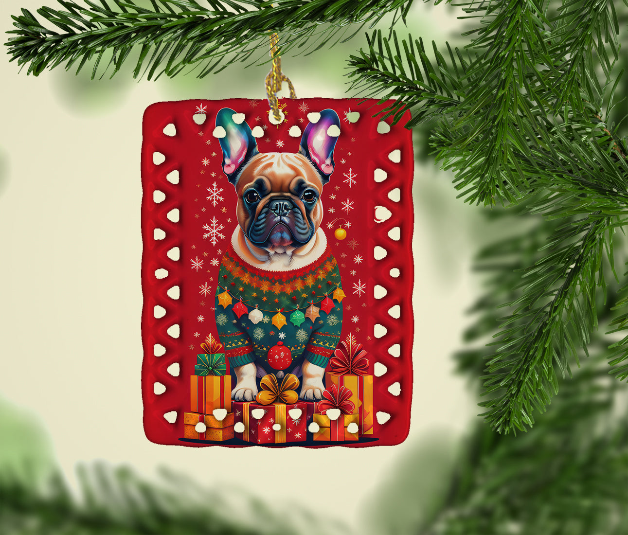 French Bulldog Holiday Christmas Porcelain Ornament