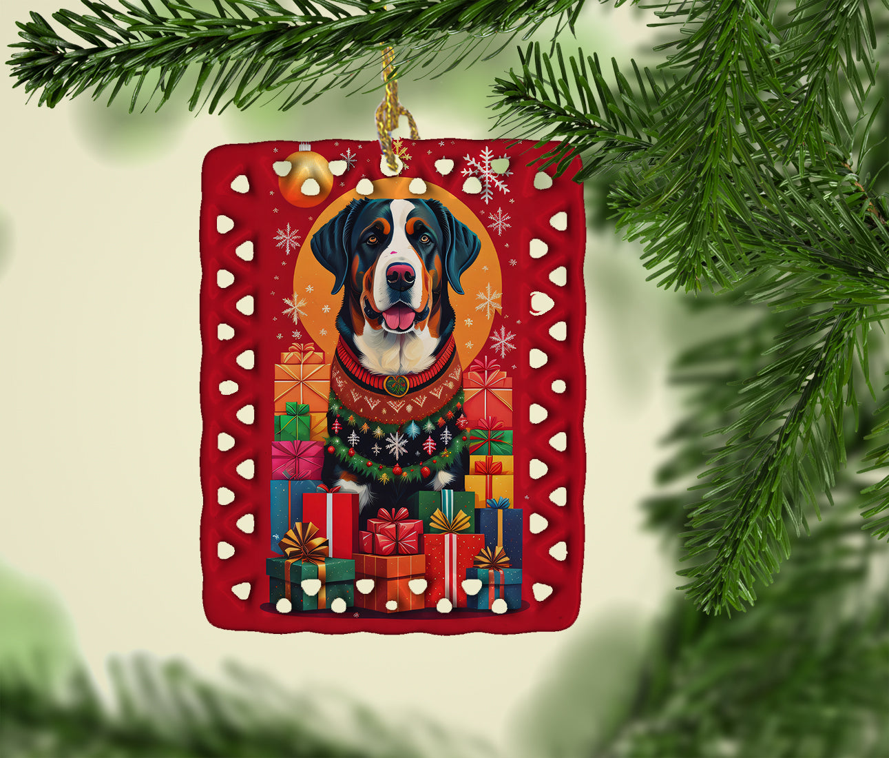 Greater Swiss Mountain Dog Holiday Christmas Porcelain Ornament