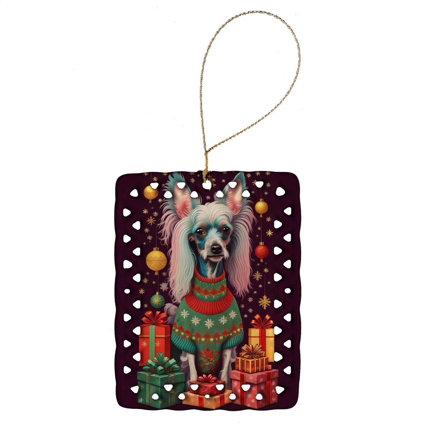 Buy this Chinese Crested Holiday Christmas Porcelain Ornament