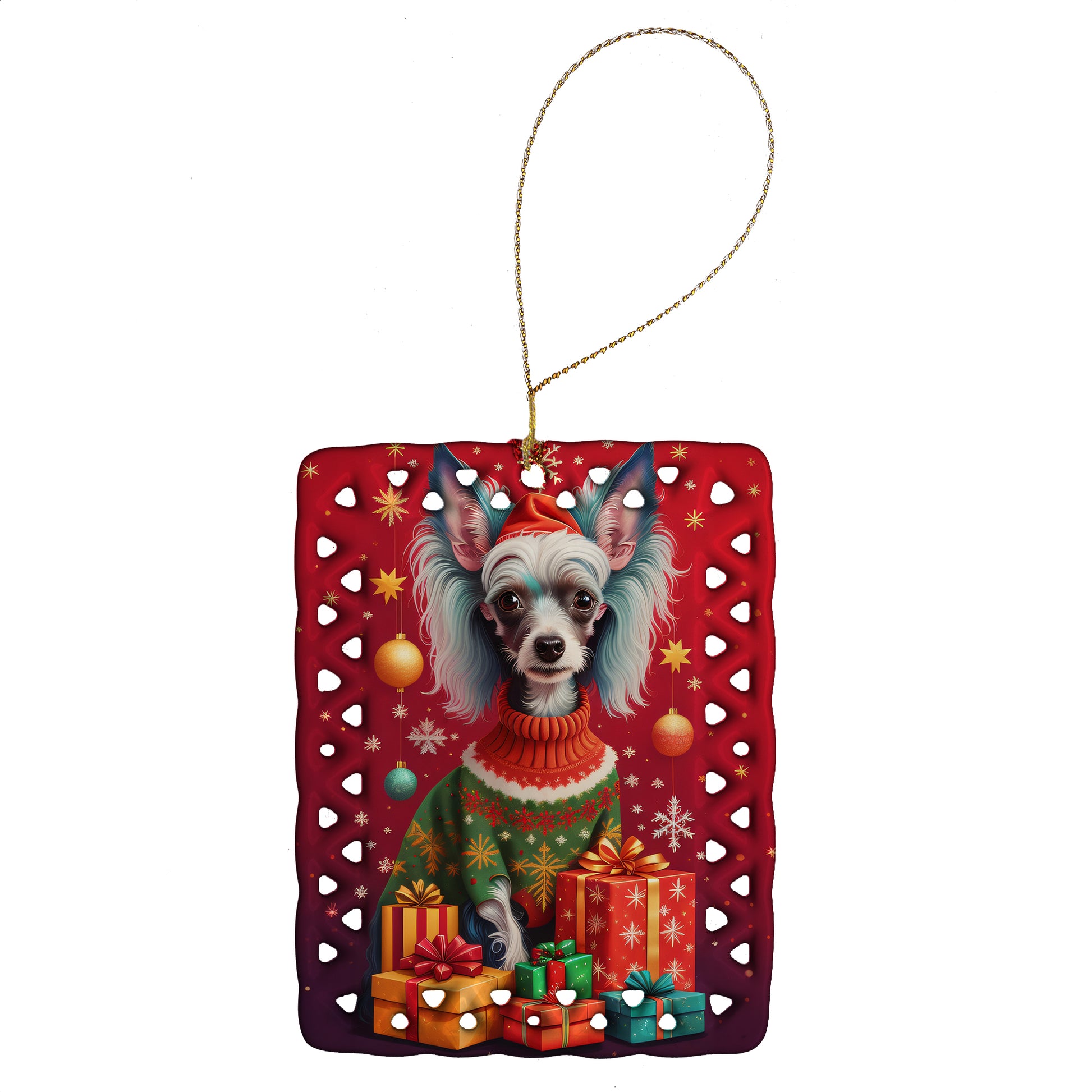 Buy this Chinese Crested Holiday Christmas Porcelain Ornament